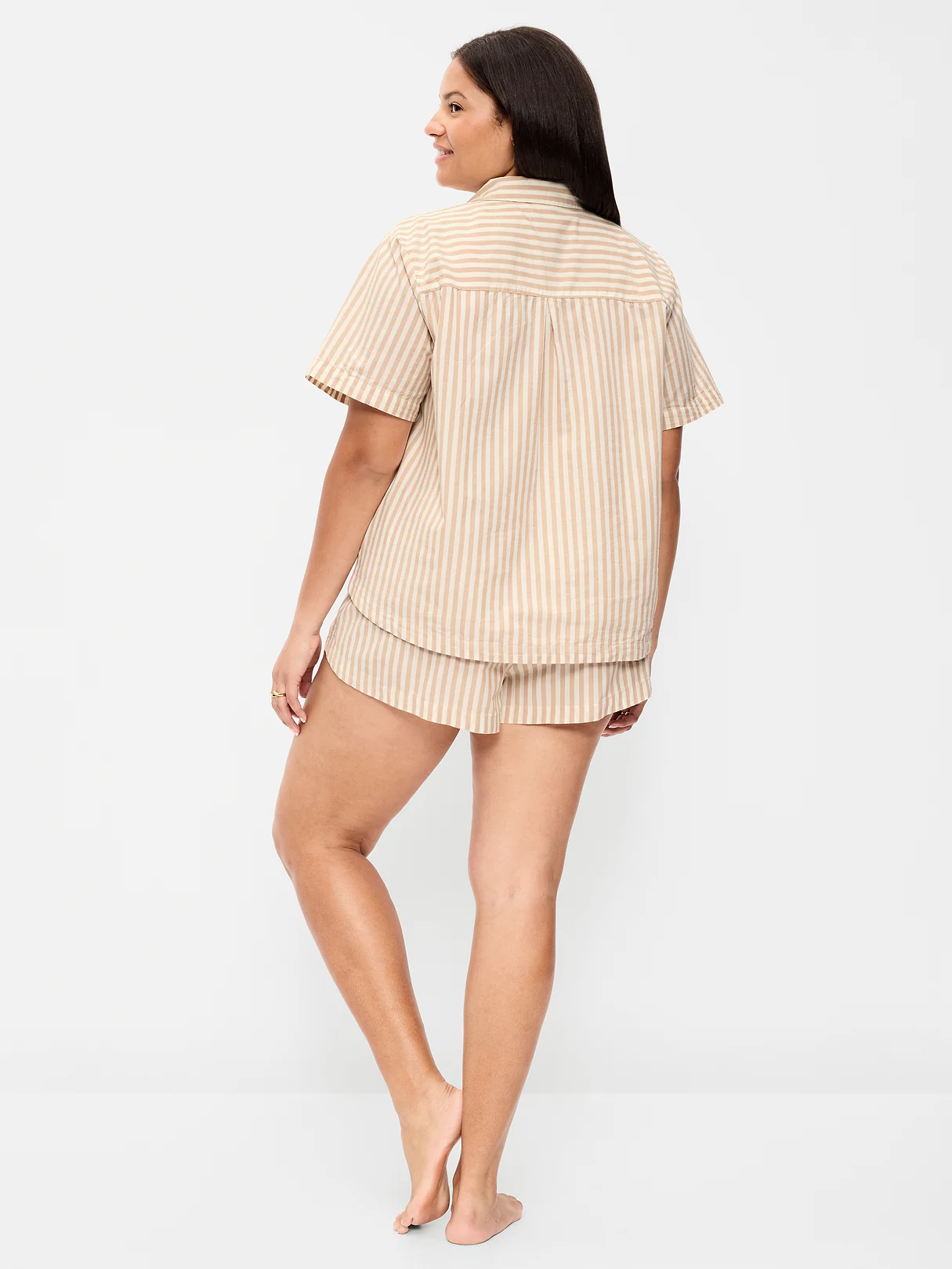 Poplin Pajama Short Set - Neutral Stripe