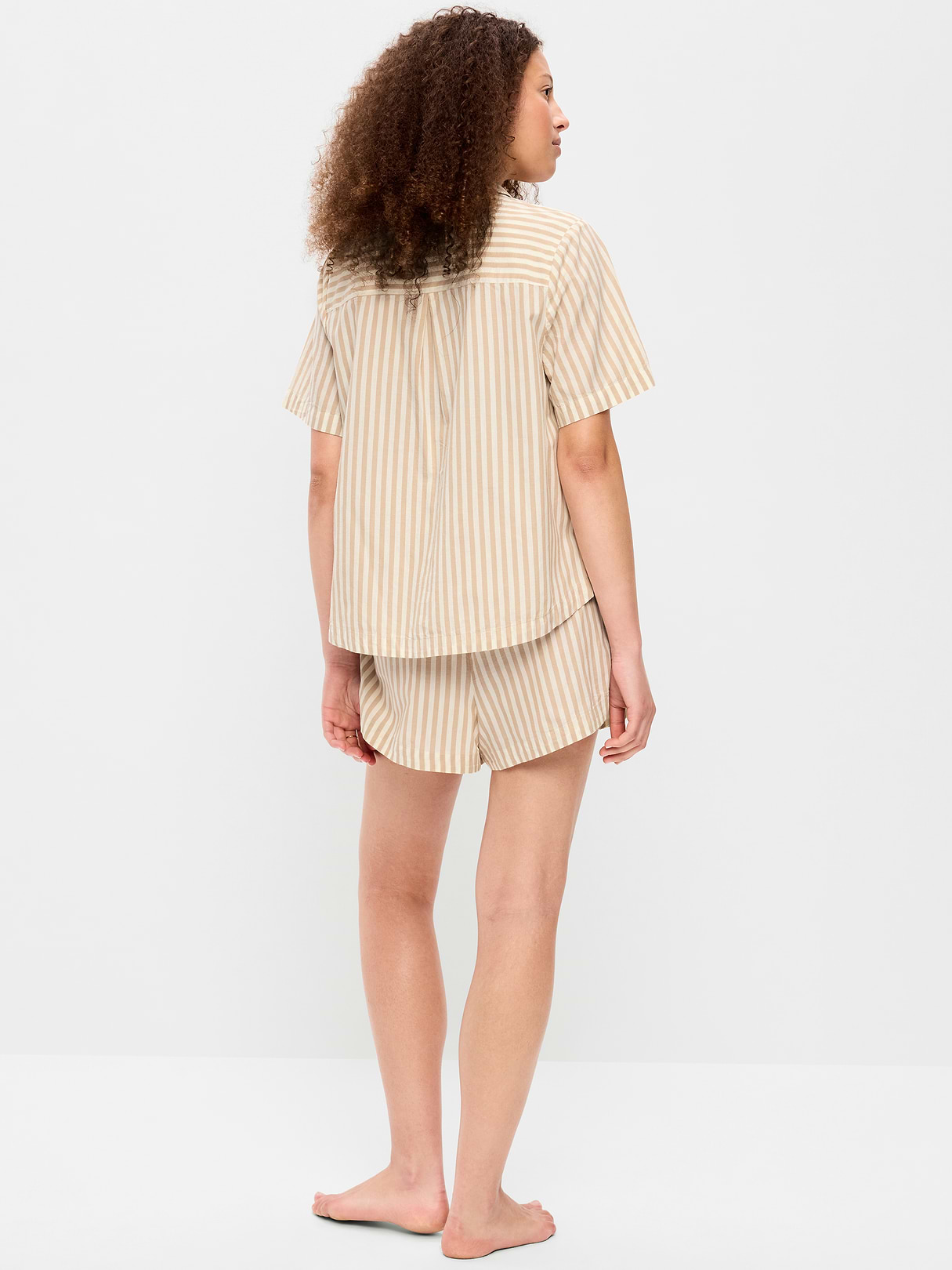 Poplin Pajama Short Set - Neutral Stripe