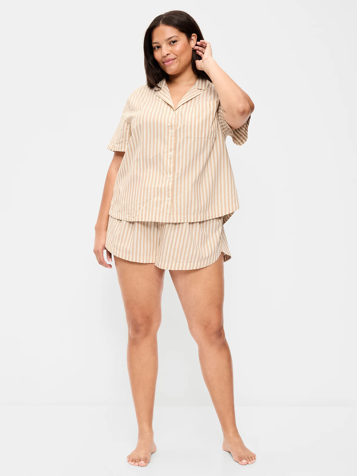 Poplin Pajama Short Set - Neutral Stripe