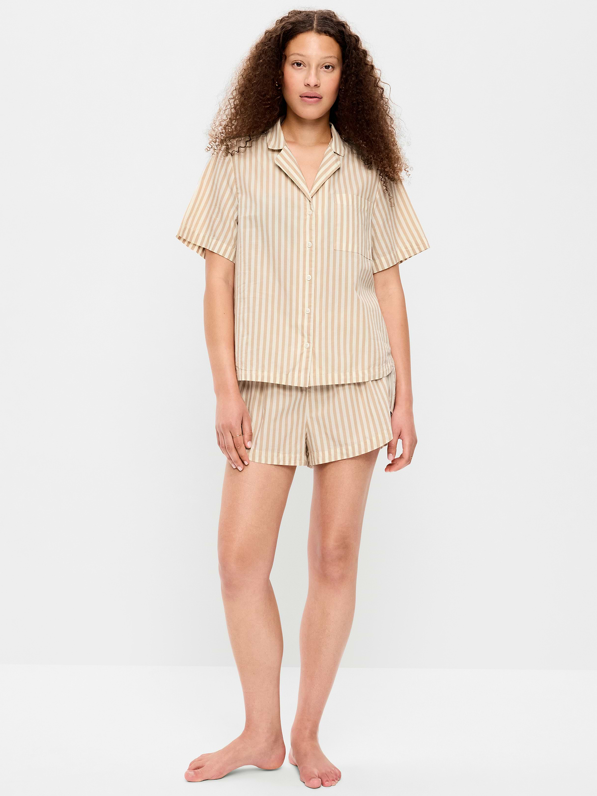 Poplin Pajama Short Set - Neutral Stripe