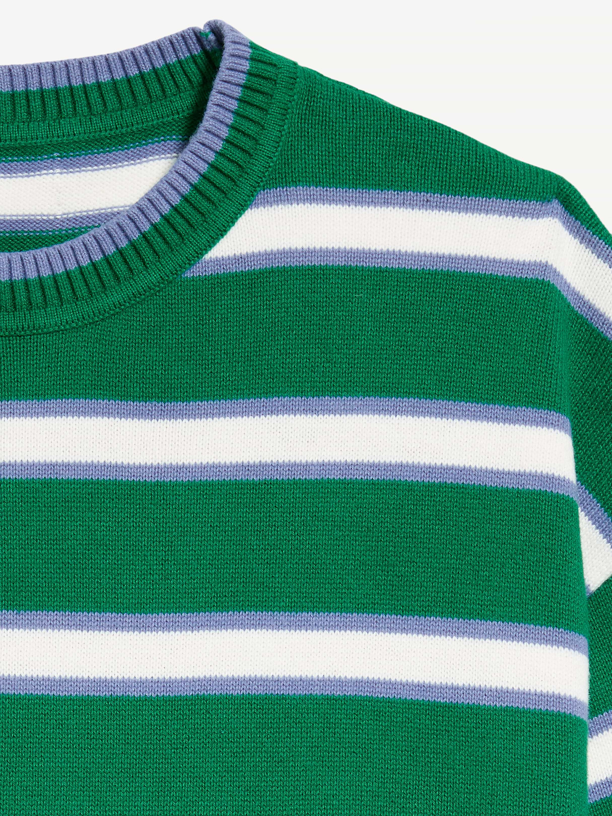 Cotton-Blend Crew-Neck Cropped Sweater - Green Stripe