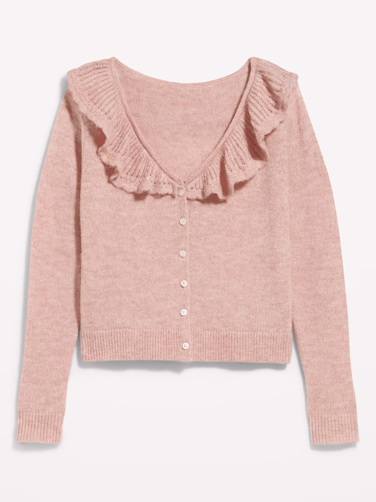 Ruffle-Collar Wool-Blend Pointelle Cardigan - Powder Pink