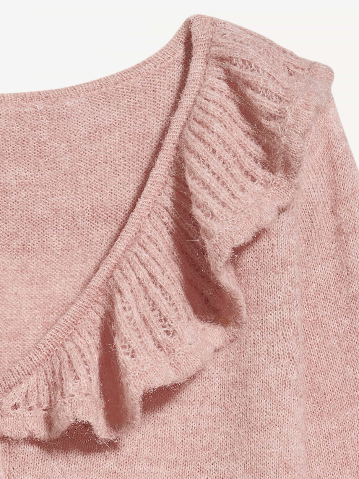 Ruffle-Collar Wool-Blend Pointelle Cardigan - Powder Pink