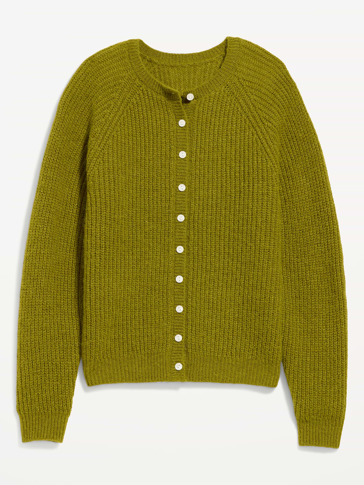 Cozy Crew-Neck Wool-Blend Cardigan - Mysterious Fern