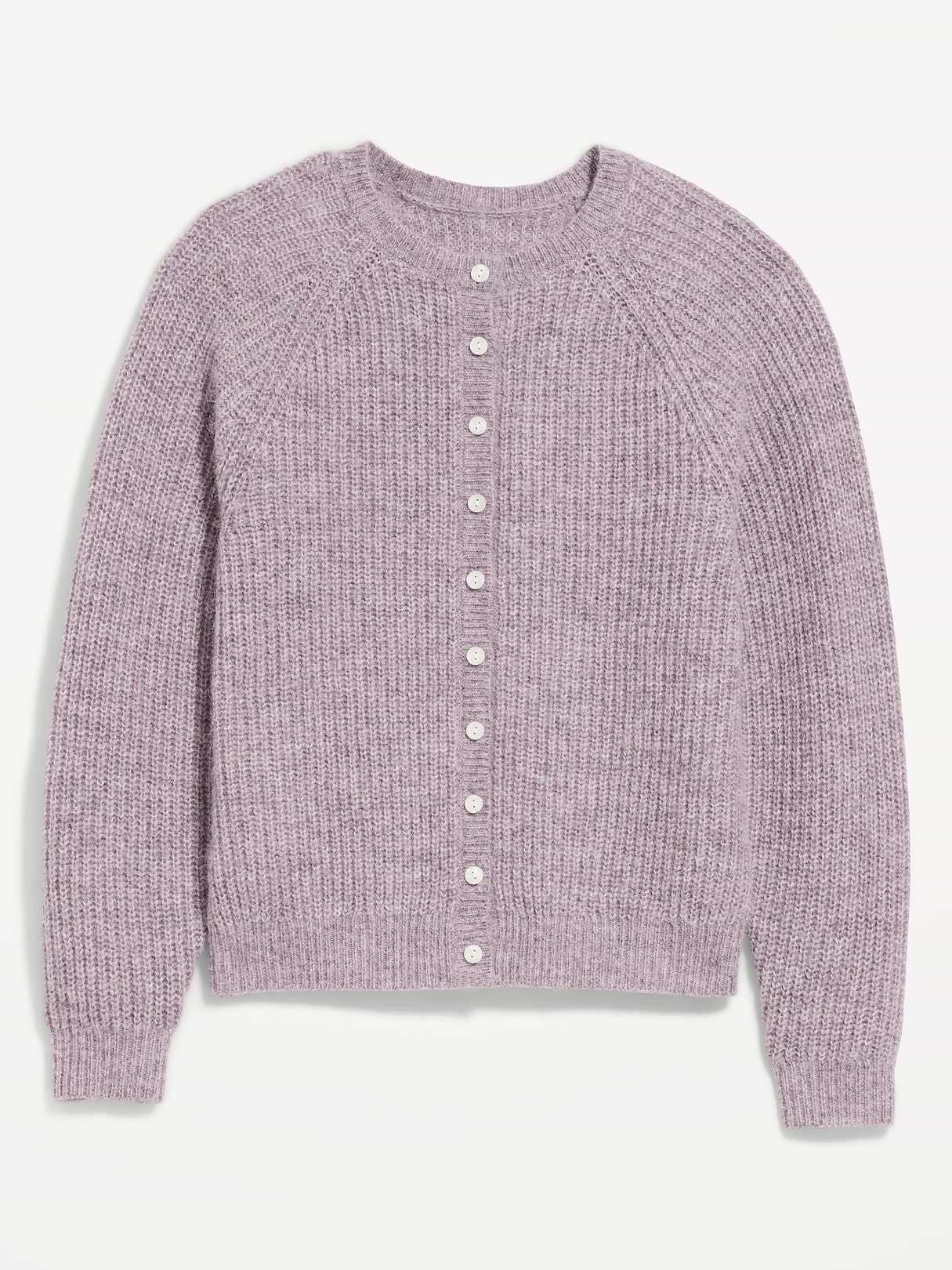 Cozy Crew-Neck Wool-Blend Cardigan - Rose Dawn