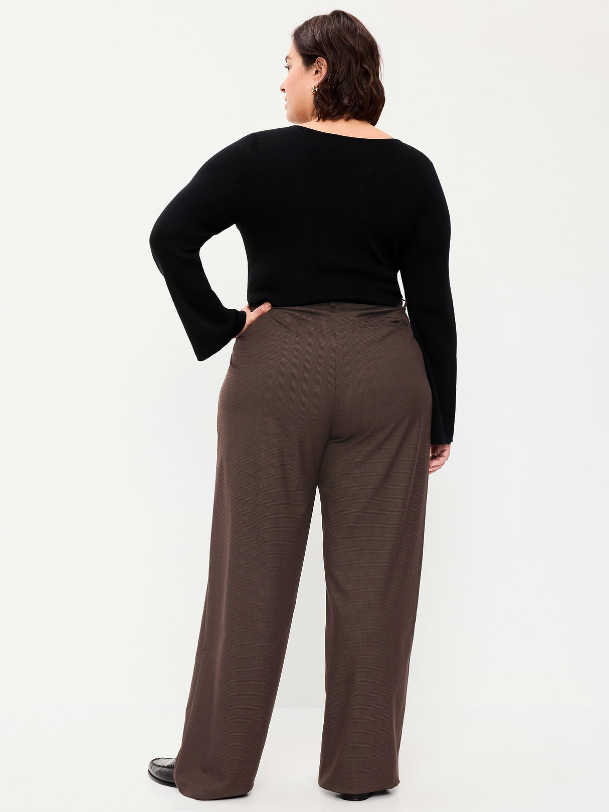 Extra High-Waisted Taylor Wide-Leg Trouser Pants - Brown Plaid