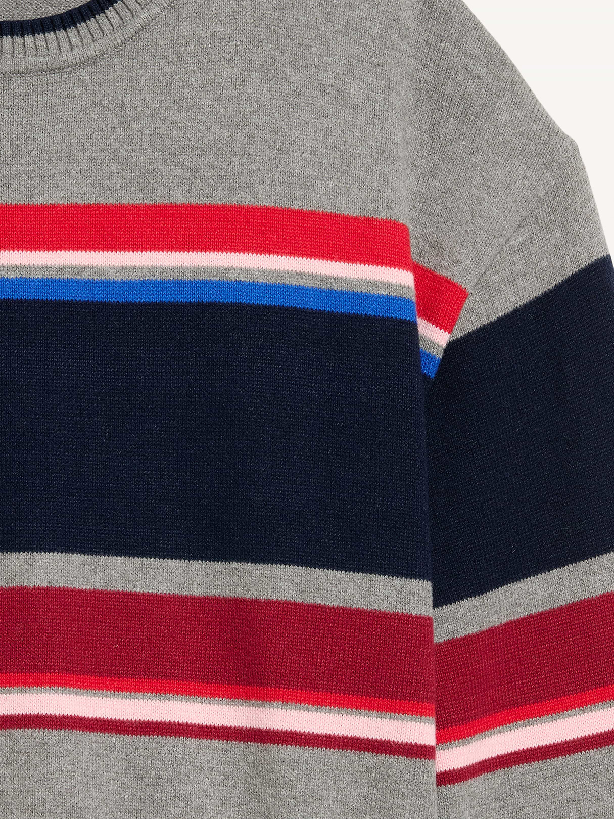 Cotton-Blend Crew-Neck Cropped Sweater - Gray Stripe
