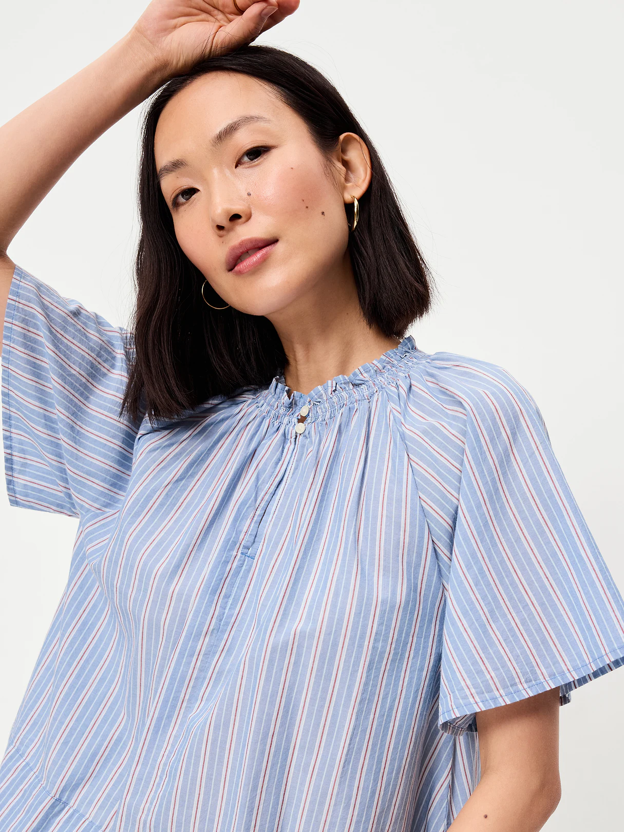 Loose Short-Sleeve Striped Top - Blue Stripe