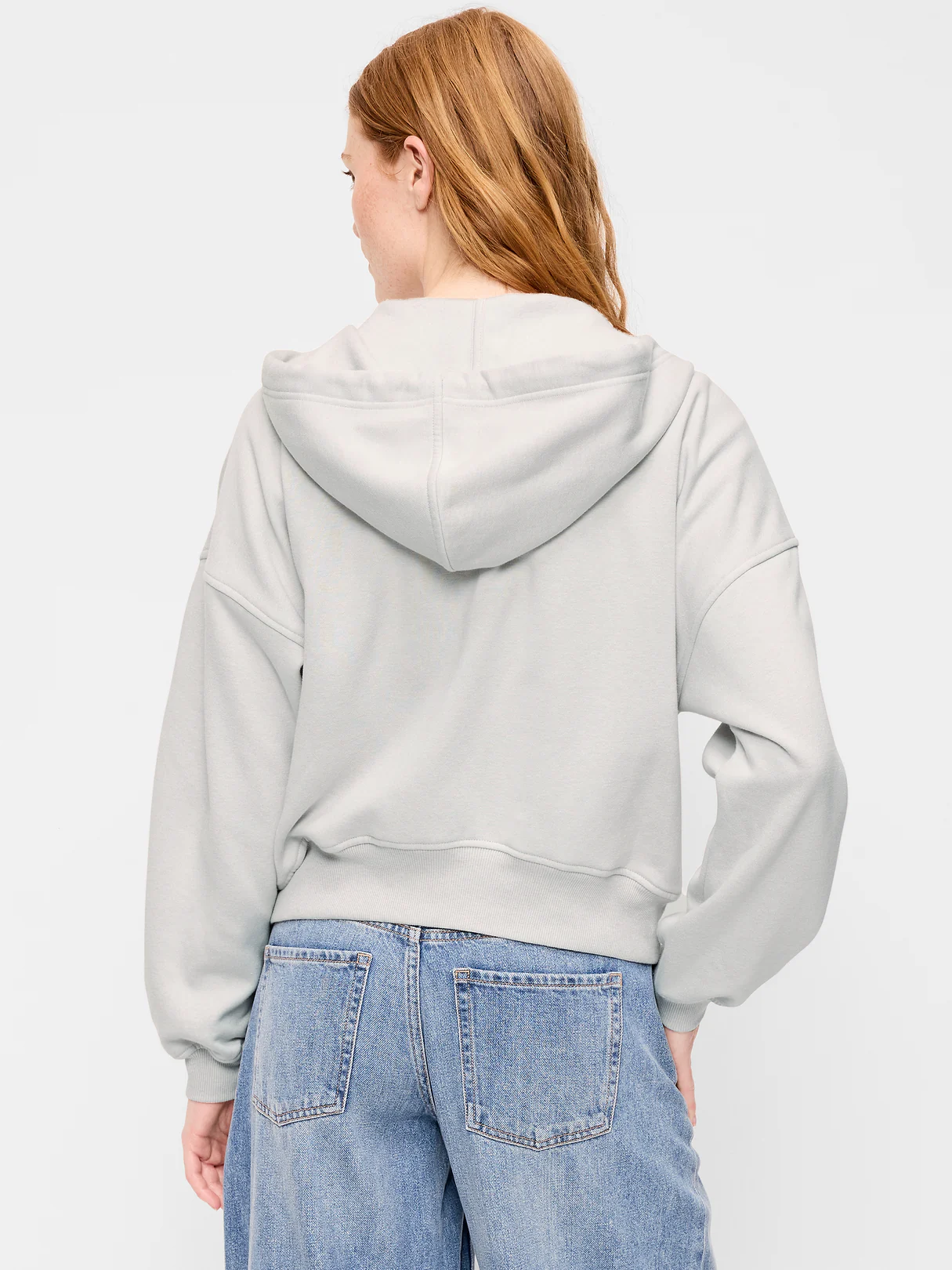 Oversized Full-Zip Graphic Hoodie Sweatshirt - Light Gray
