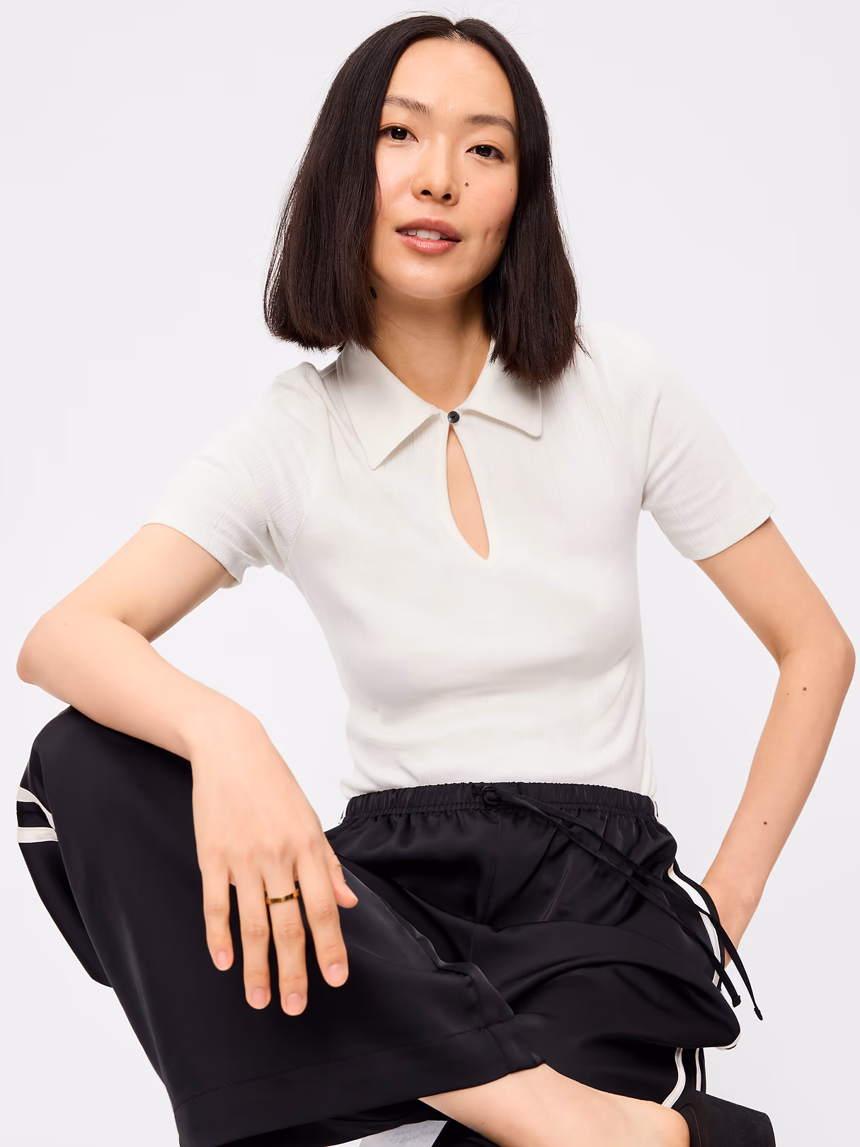 Keyhole Polo Top - Sea Salt