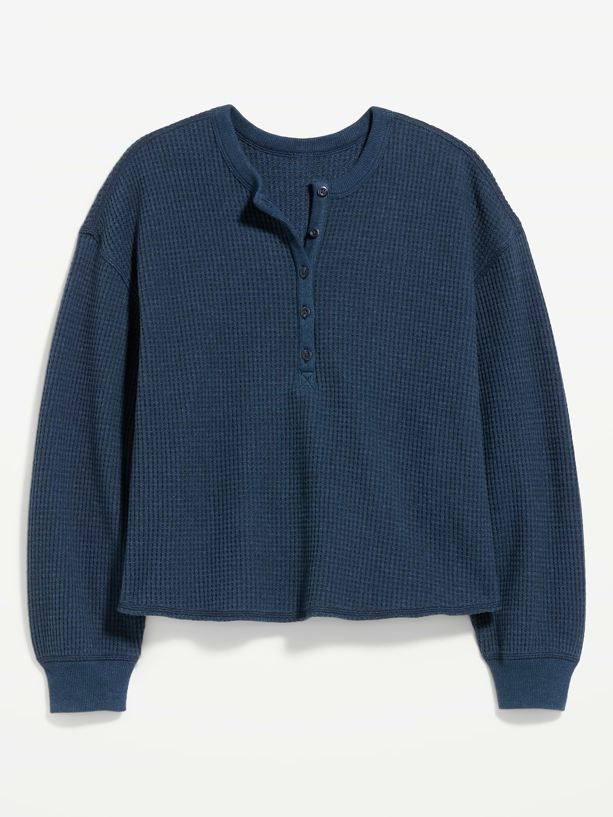 Long-Sleeve Crew-Neck Henley T-Shirt - Gothic Blue