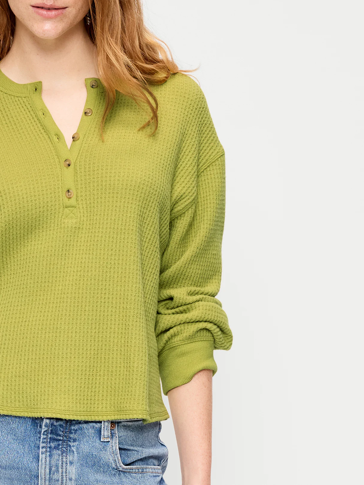 Long-Sleeve Crew-Neck Henley T-Shirt - Wasabi