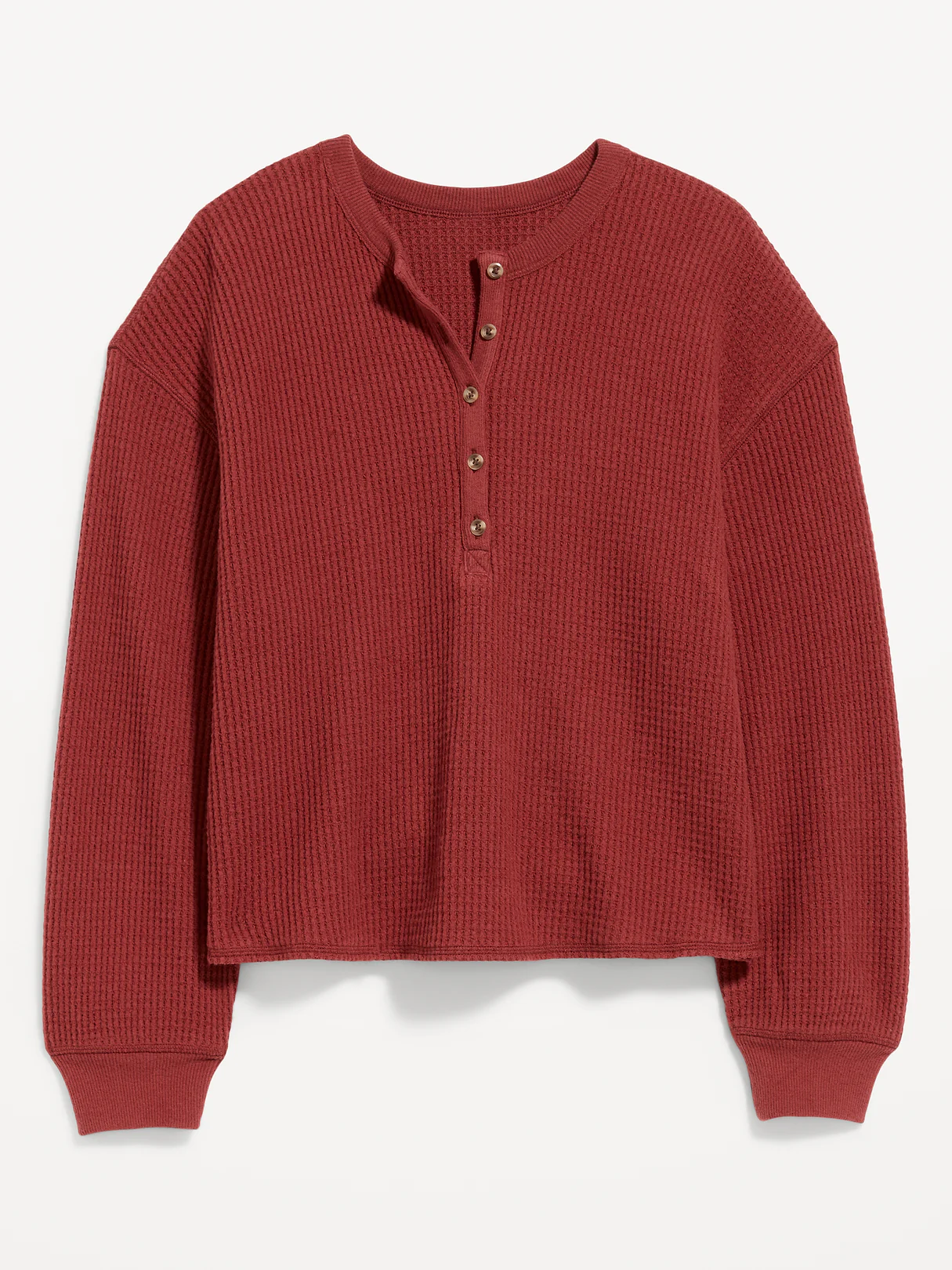 Long-Sleeve Crew-Neck Henley T-Shirt - Goji Berry