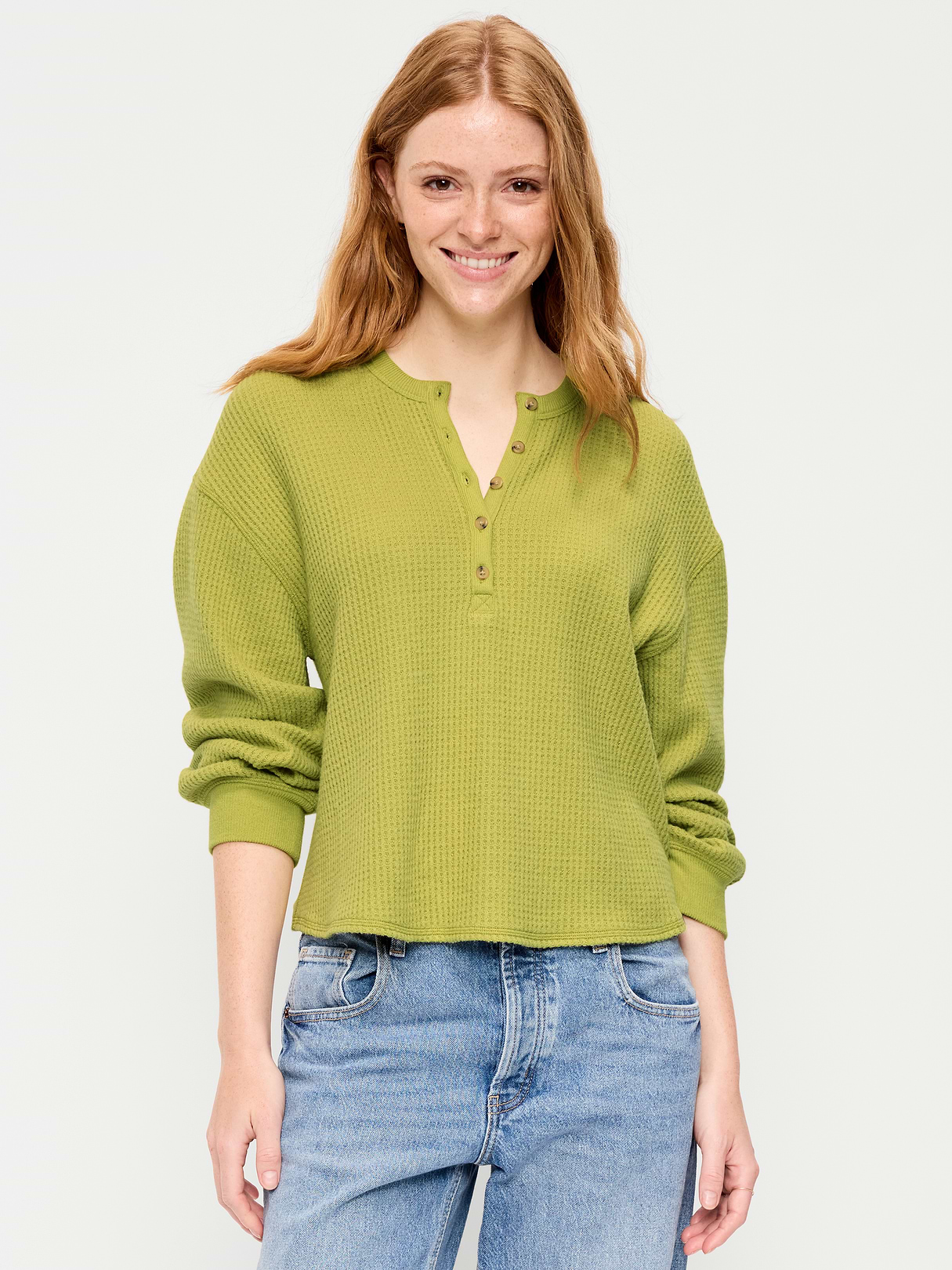 Long-Sleeve Crew-Neck Henley T-Shirt - Wasabi