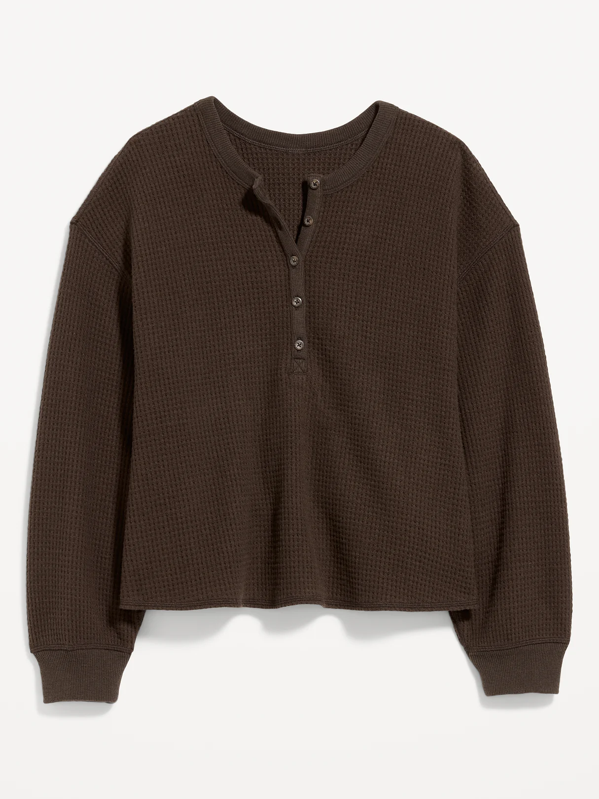 Long-Sleeve Crew-Neck Henley T-Shirt - Black Coffee