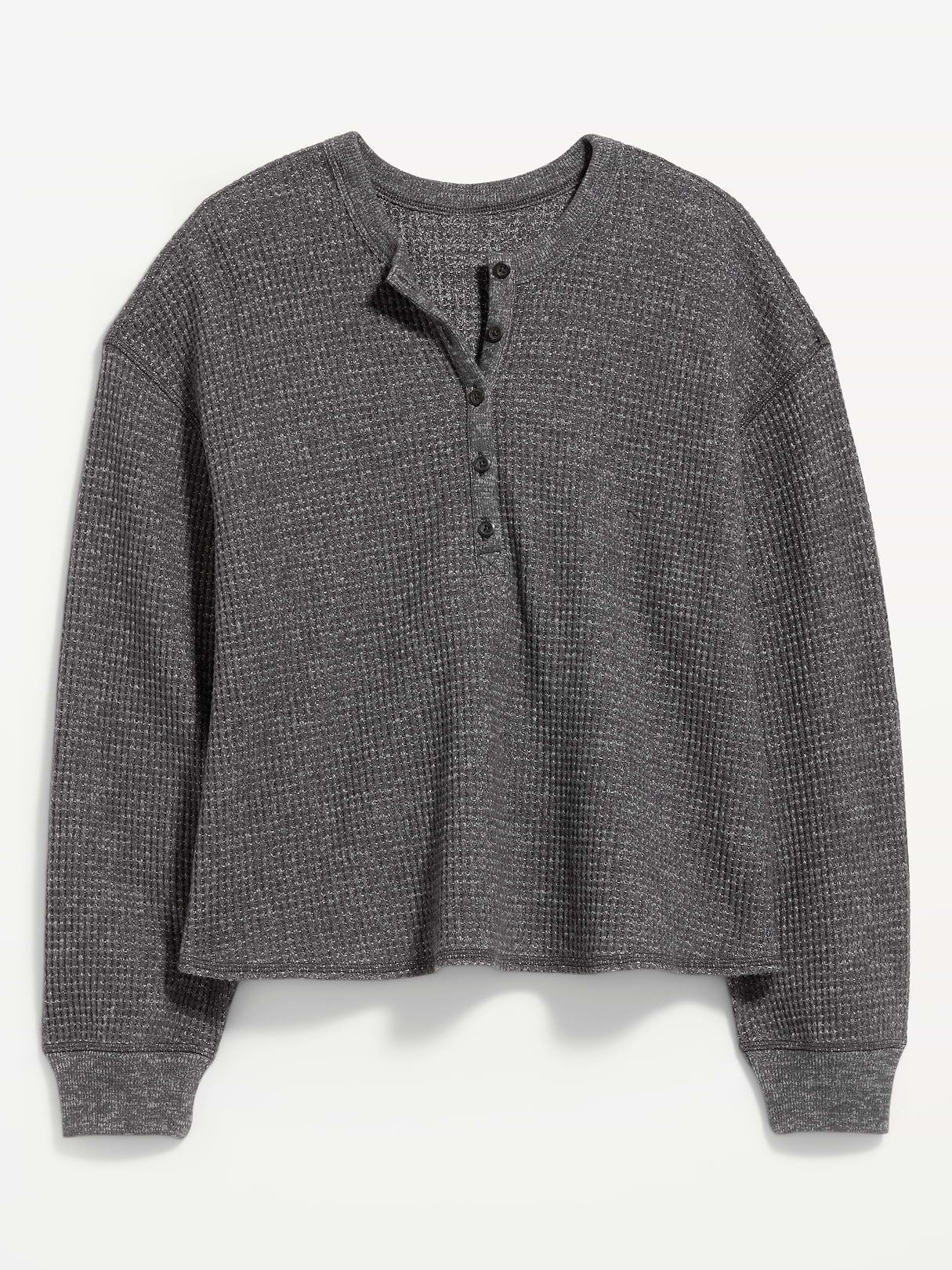 Long-Sleeve Crew-Neck Henley T-Shirt - Dark Gray