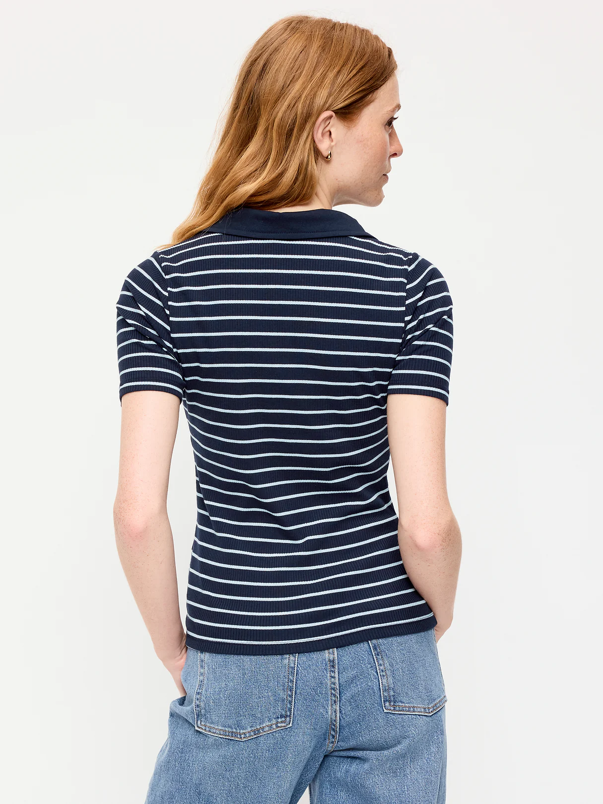 Keyhole Polo Top - White Stripe