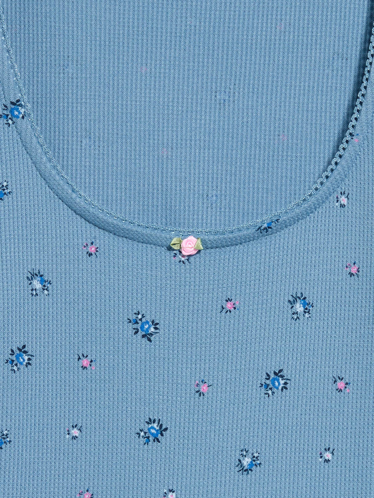 Waffle-Textured Long-Sleeve Pajama Top - Blue Ditsy Floral