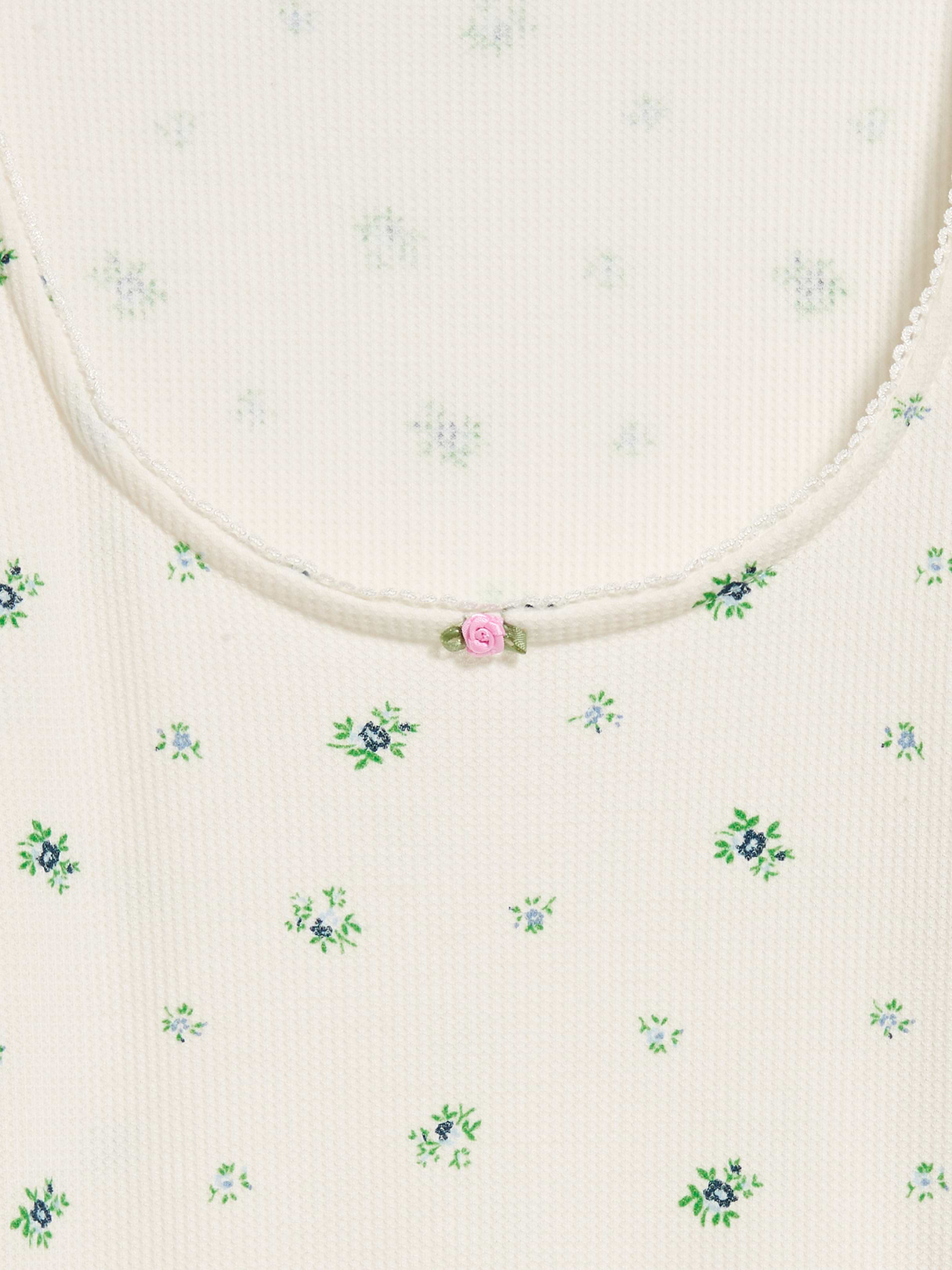 Waffle-Textured Long-Sleeve Pajama Top - Cream Ditsy Floral