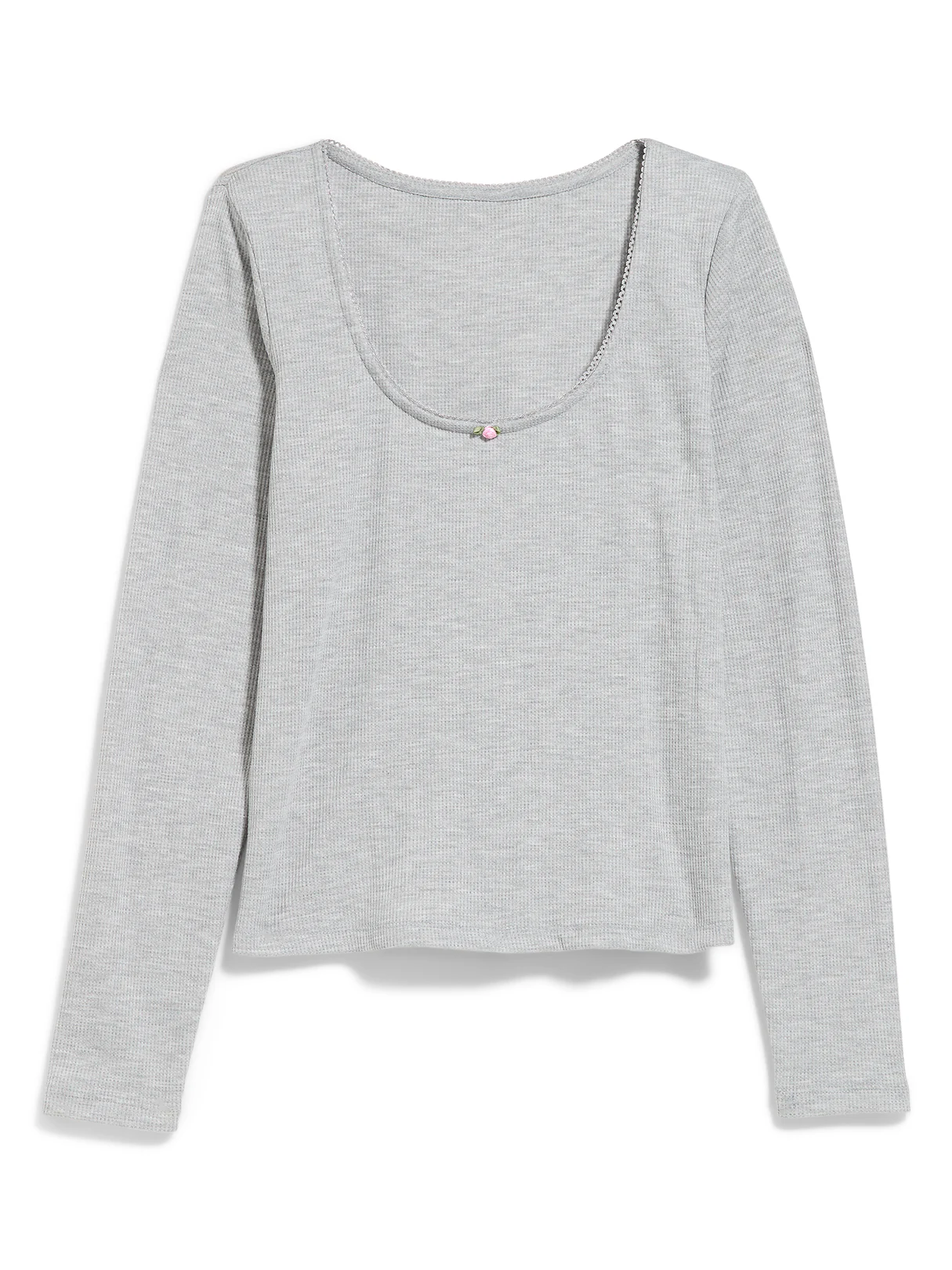 Waffle-Textured Long-Sleeve Pajama Top - Heather Grey