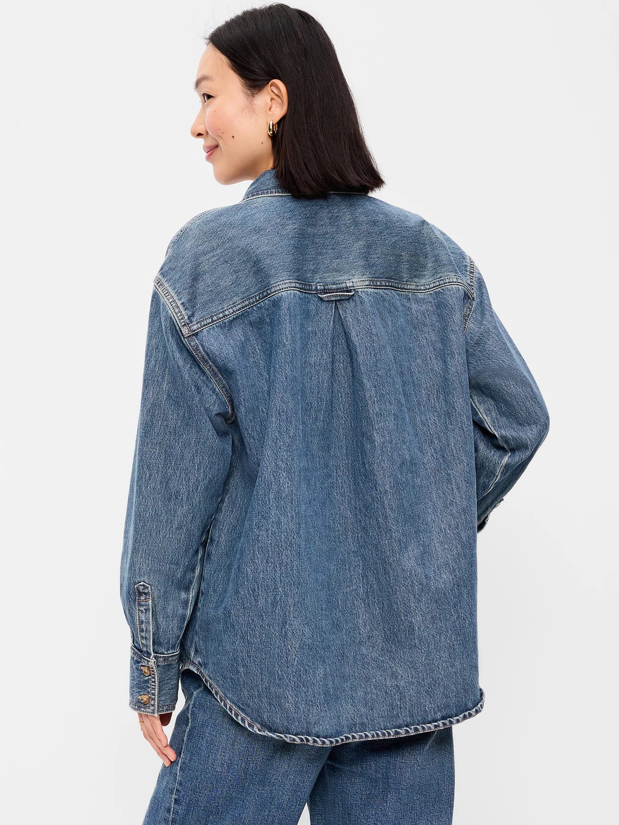 Oversized Boyfriend Button-Down Jean Shirt - Medium Wash