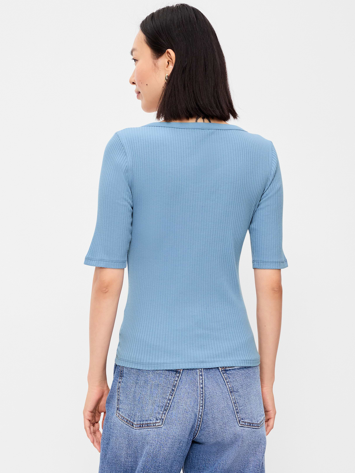 Scoop-Neck Fitted Henley Top - Naturalist Blue
