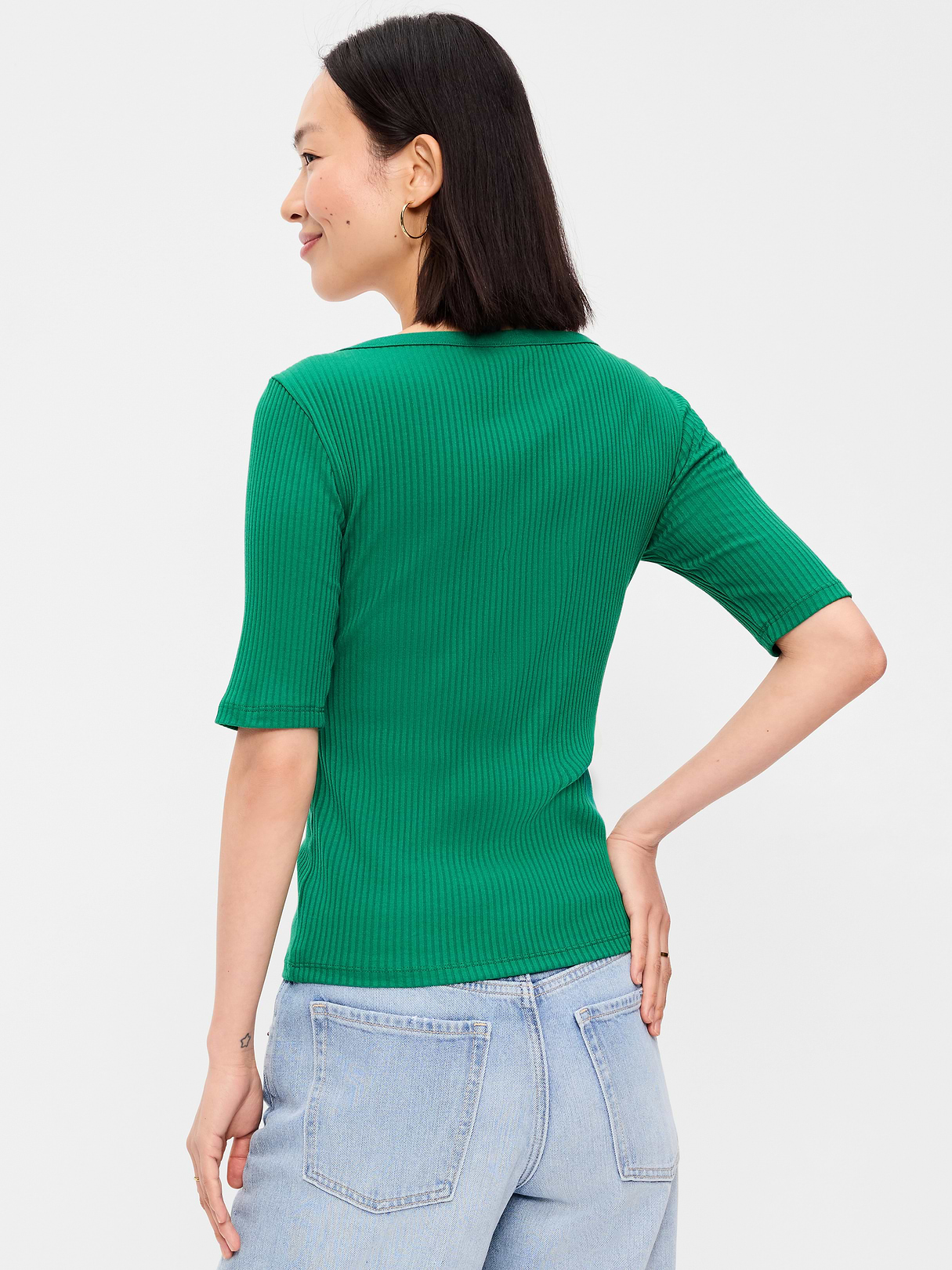 Scoop-Neck Fitted Henley Top - Rainforest Jewel