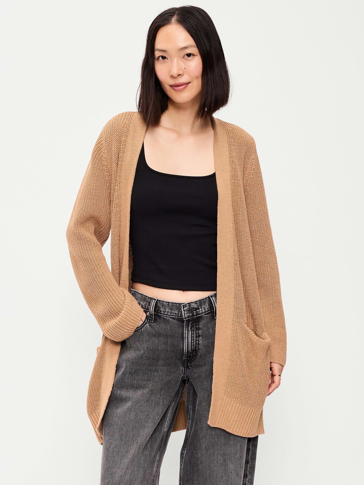 Longline Open-Front Wrap - Heather Camel