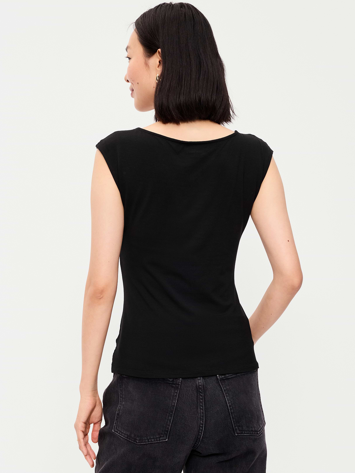 Gathered-Shoulder Rosette Top - Black Jack