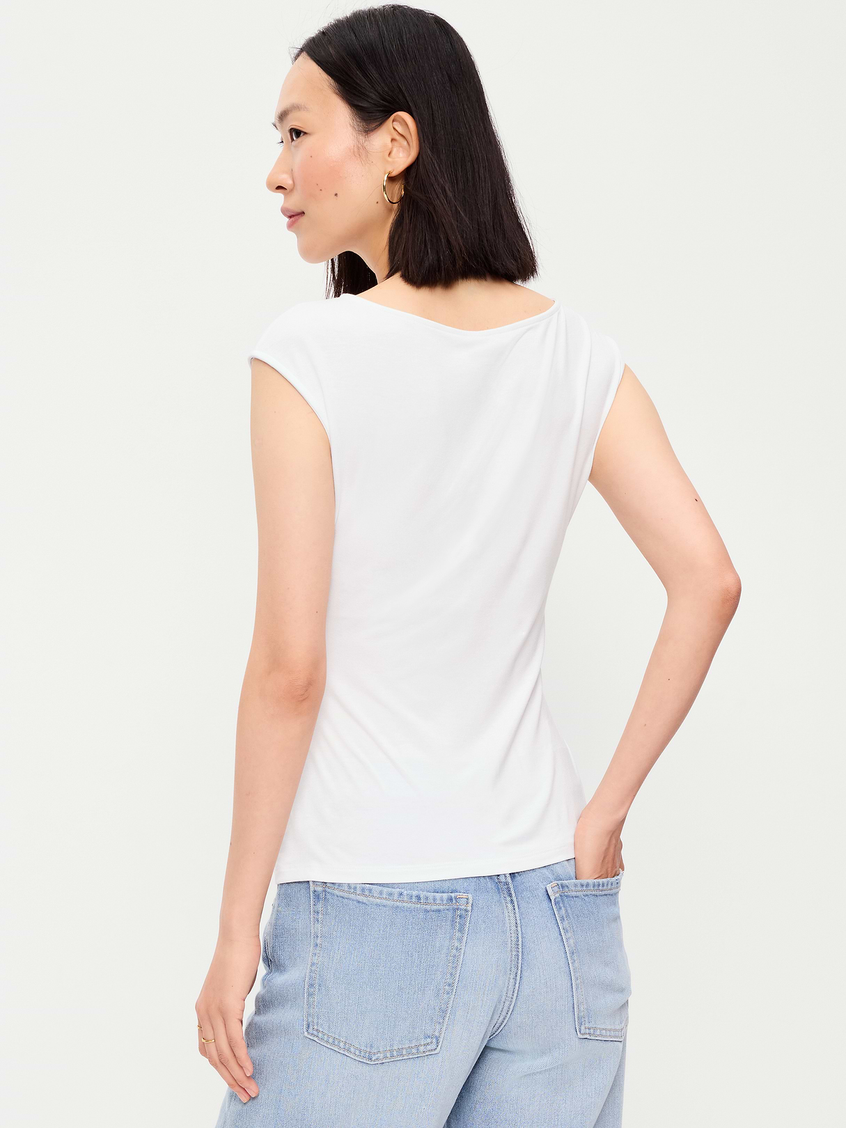 Gathered-Shoulder Rosette Top - White Lilies