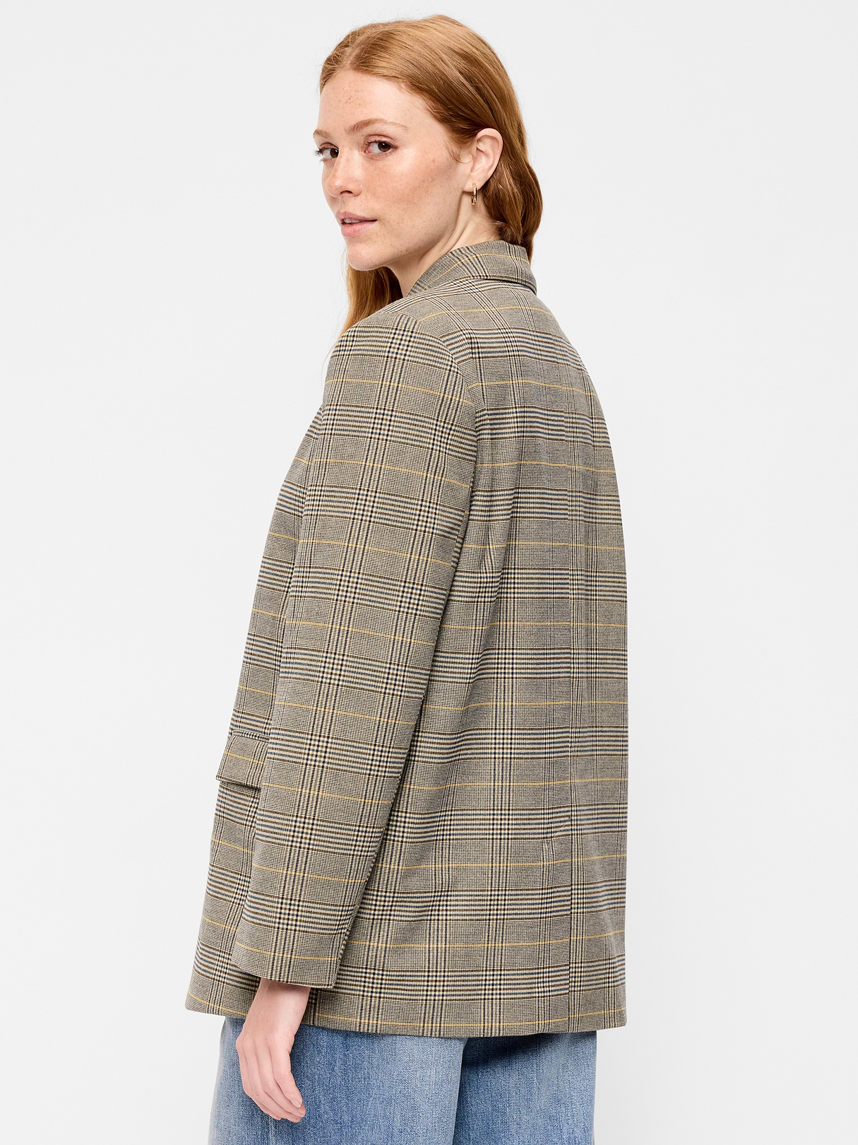 Oversized Twill Double-Breasted Blazer - Plaid