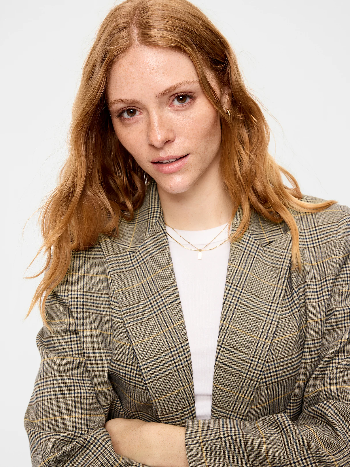 Oversized Twill Double-Breasted Blazer - Plaid