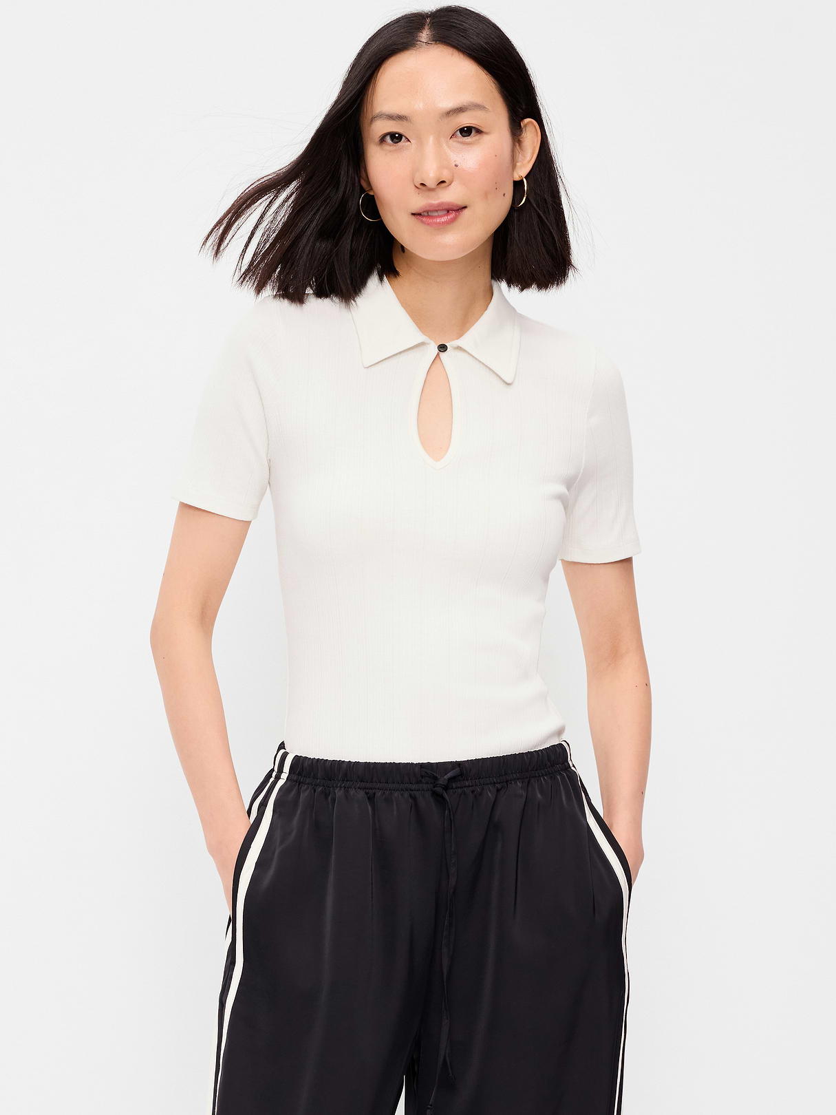 Keyhole Polo Top - Sea Salt