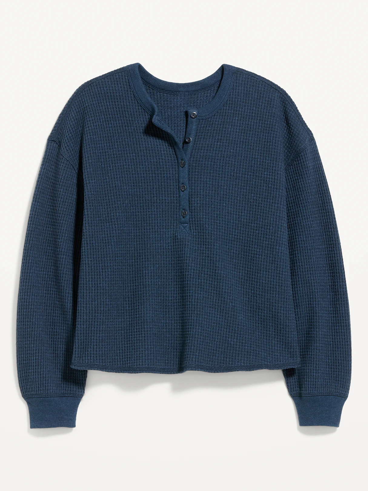 Long-Sleeve Crew-Neck Henley T-Shirt - Gothic Blue