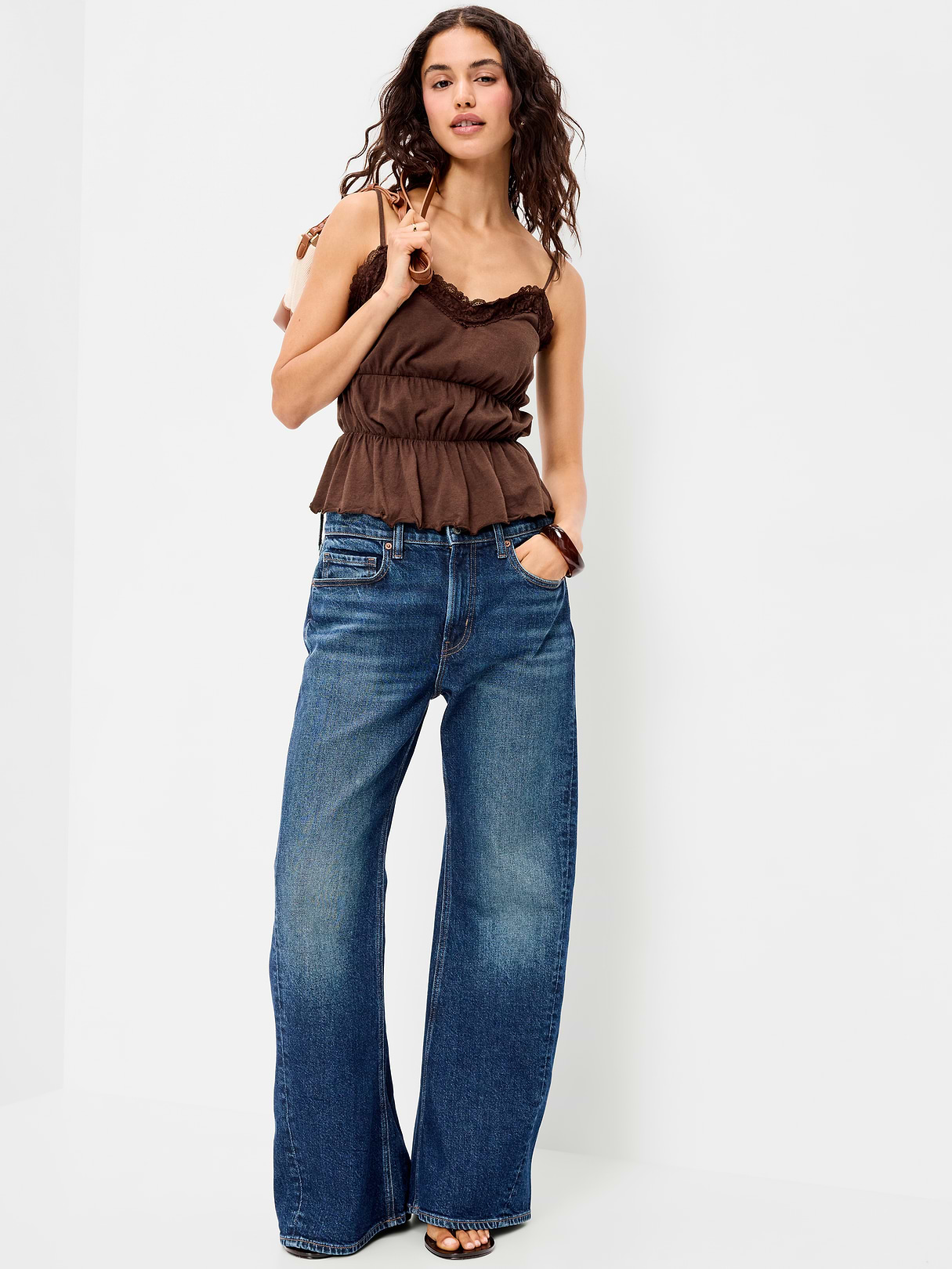 Lace-Trim Smocked-Waist Tank Top - Earthen
