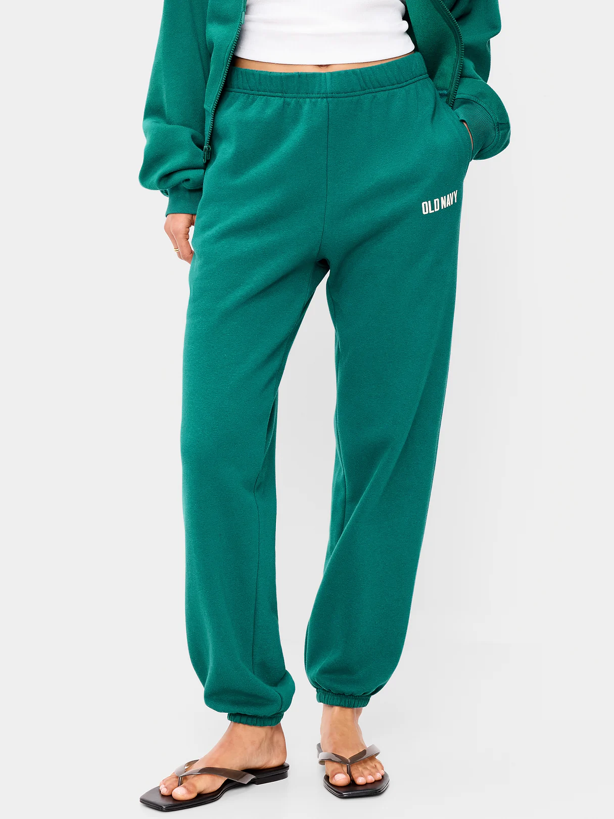 High-Waisted Cinched-Ankle Sweatpants - Deep Lagoon