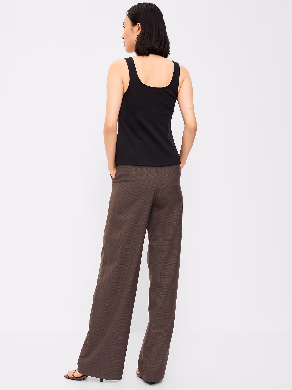 Extra High-Waisted Taylor Wide-Leg Trouser Pants - Brown Plaid