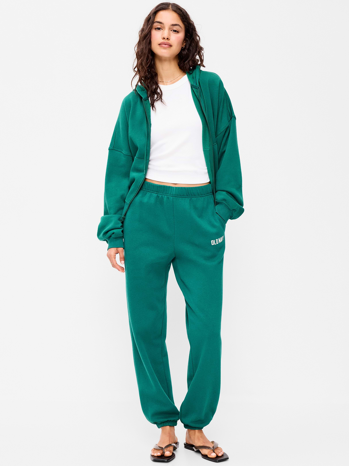 High-Waisted Cinched-Ankle Sweatpants - Deep Lagoon