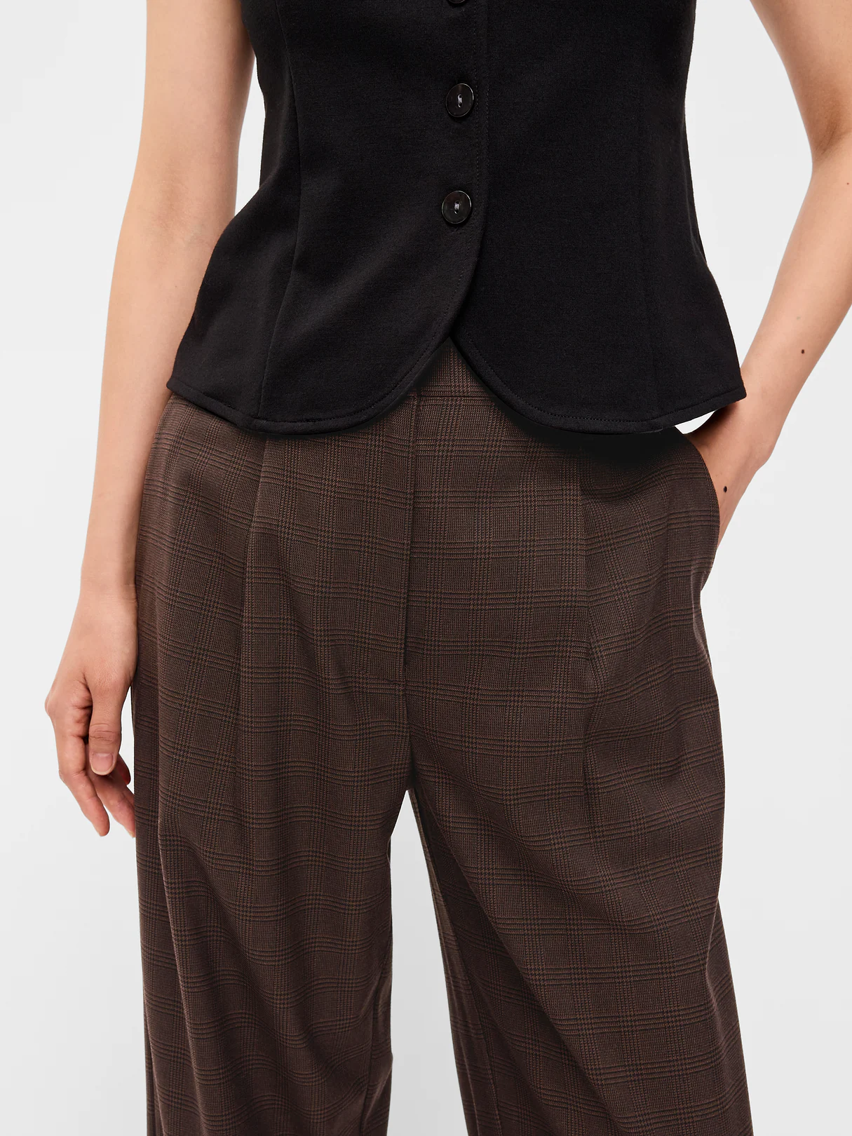 Extra High-Waisted Taylor Wide-Leg Trouser Pants - Brown Plaid