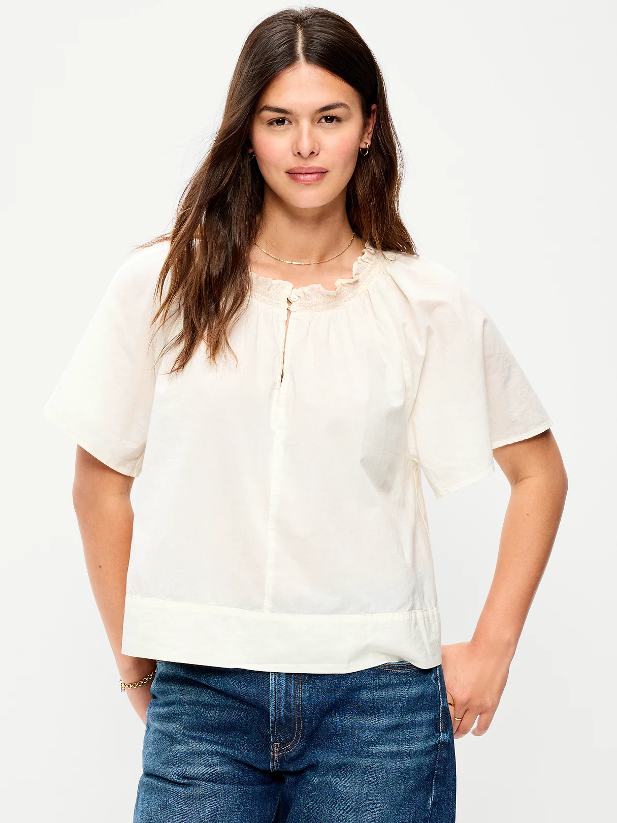 Loose Short-Sleeve Striped Top - Creme De La Creme