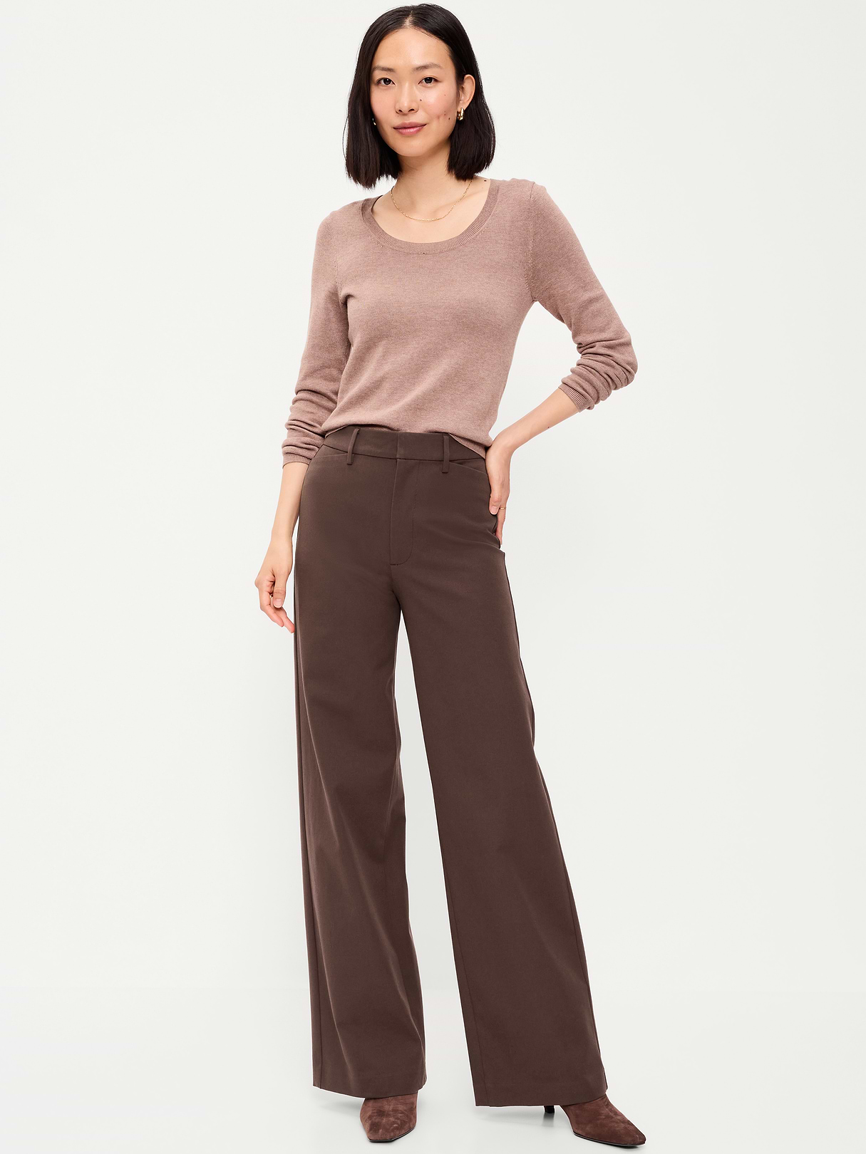 High-Waisted Pull-On Pixie Wide Leg Pants - Black Coffee