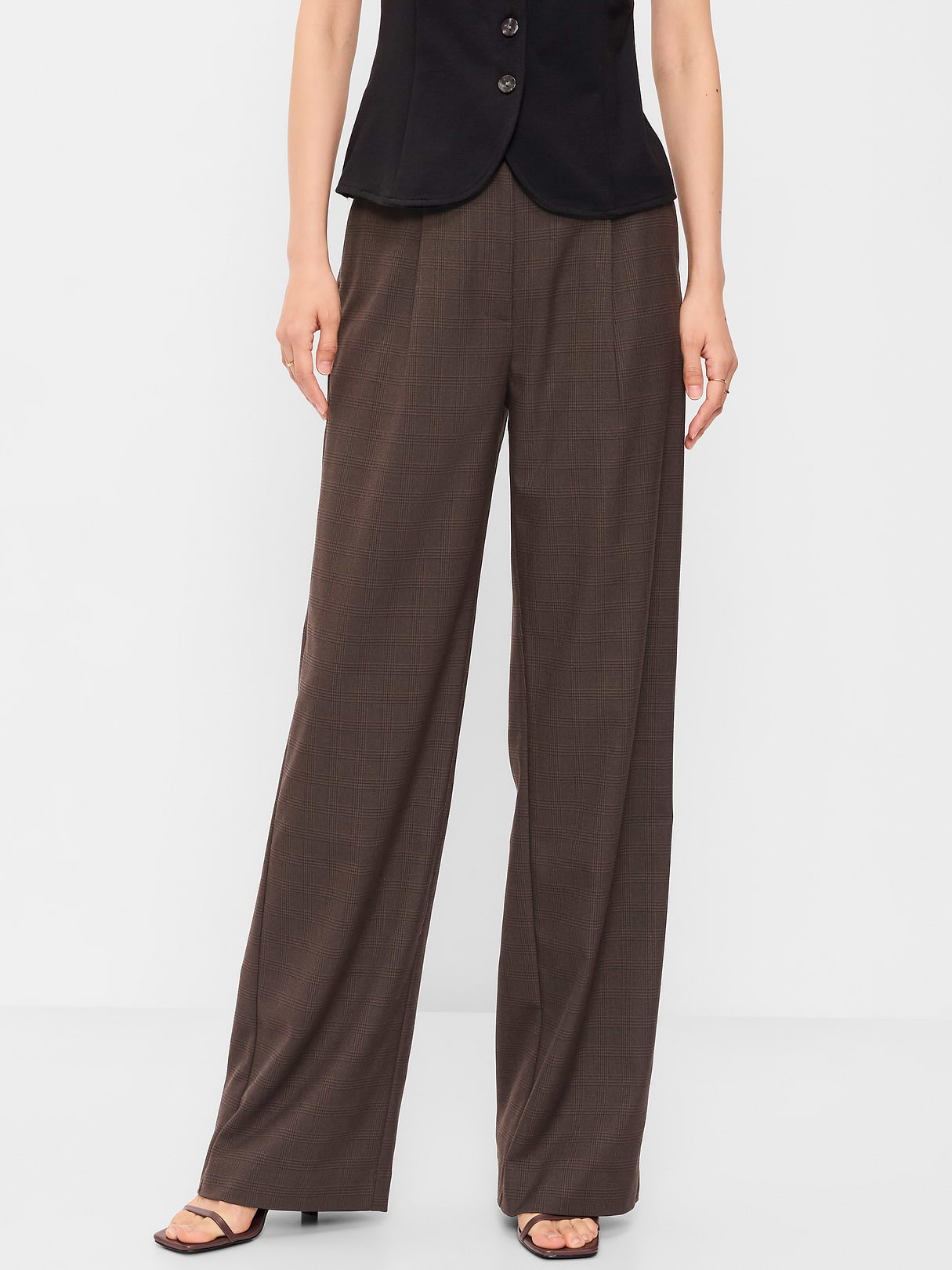 Extra High-Waisted Taylor Wide-Leg Trouser Pants - Brown Plaid