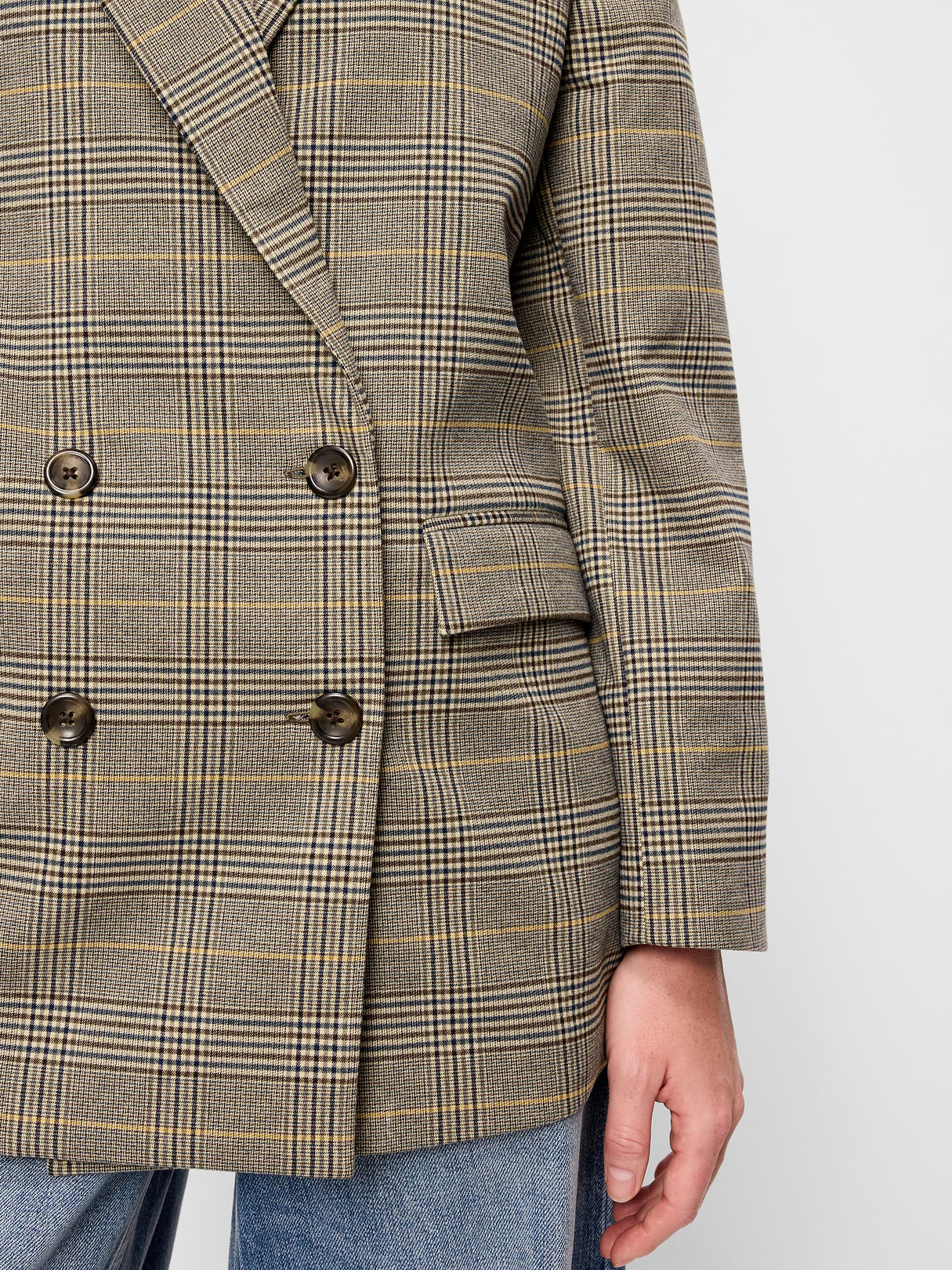 Oversized Twill Double-Breasted Blazer - Plaid