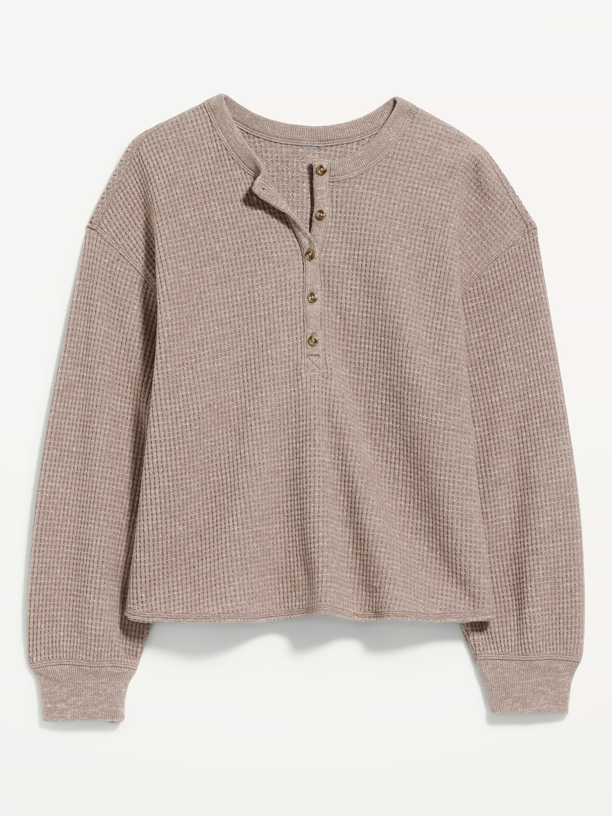 Long-Sleeve Crew-Neck Henley T-Shirt - Mushroom