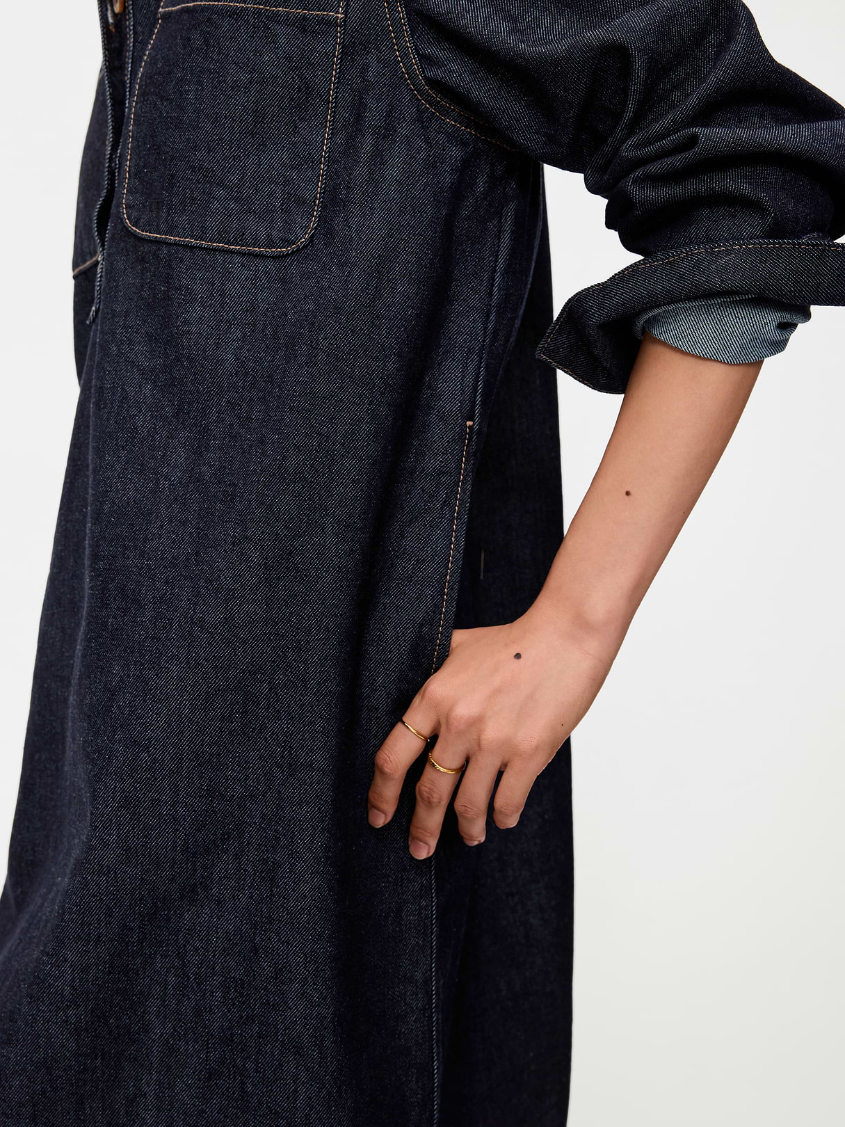 Long-Sleeve Button-Down Mini Shirt Dress - Dark Wash
