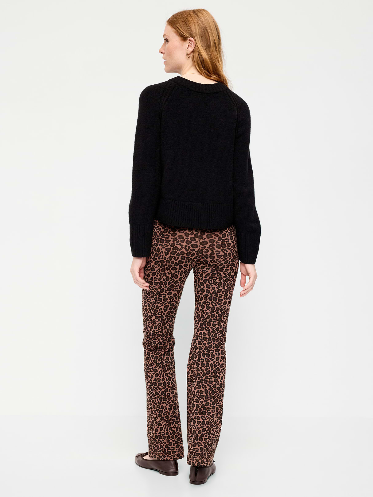 High-Waisted Flare Leggings - Brown Leopard Print