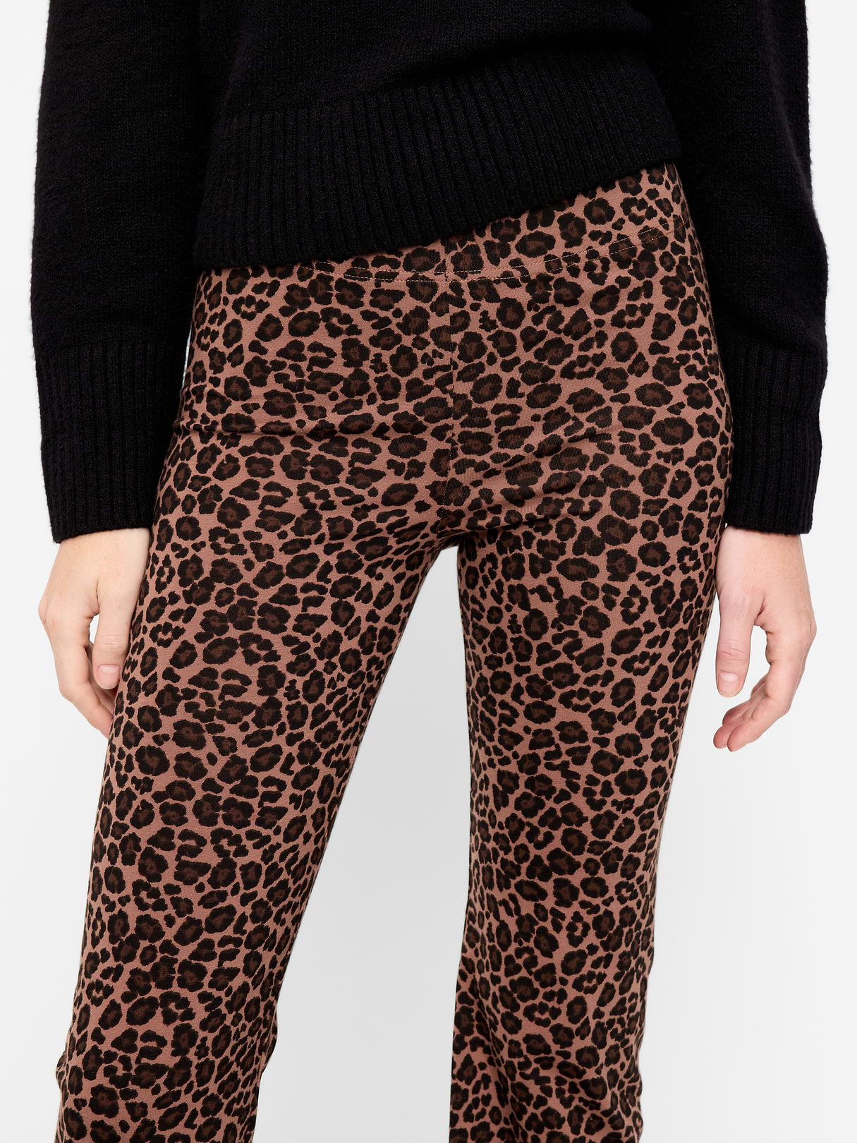 High-Waisted Flare Leggings - Brown Leopard Print