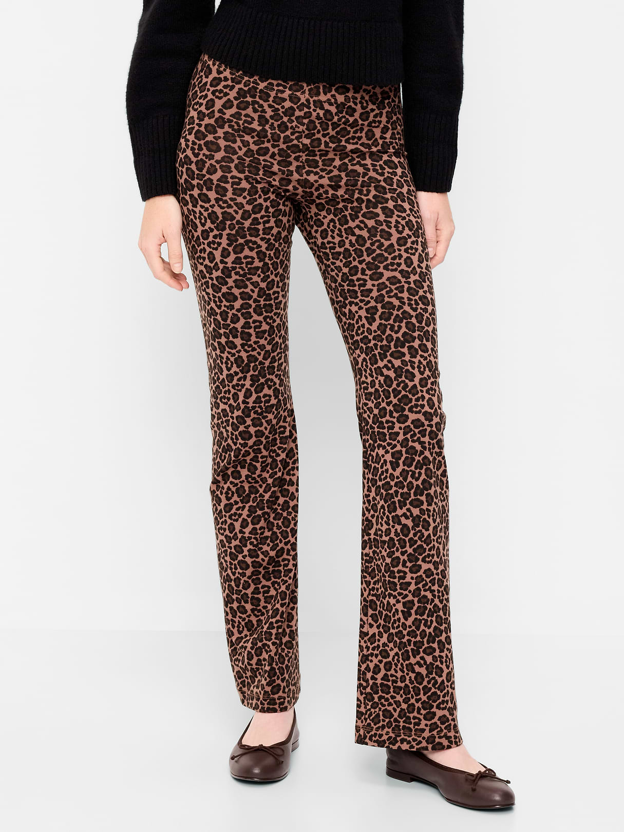 High-Waisted Flare Leggings - Brown Leopard Print