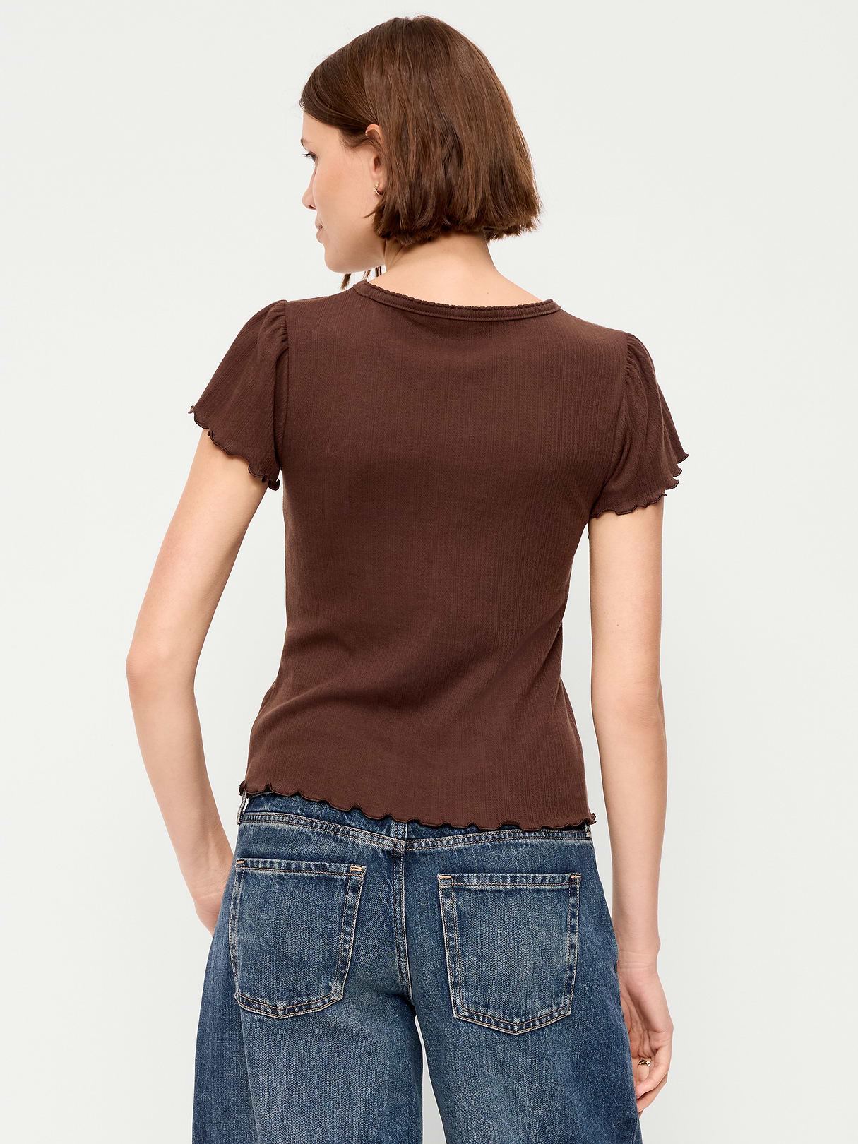 Lettuce-Edge Pointelle Top - Earthen