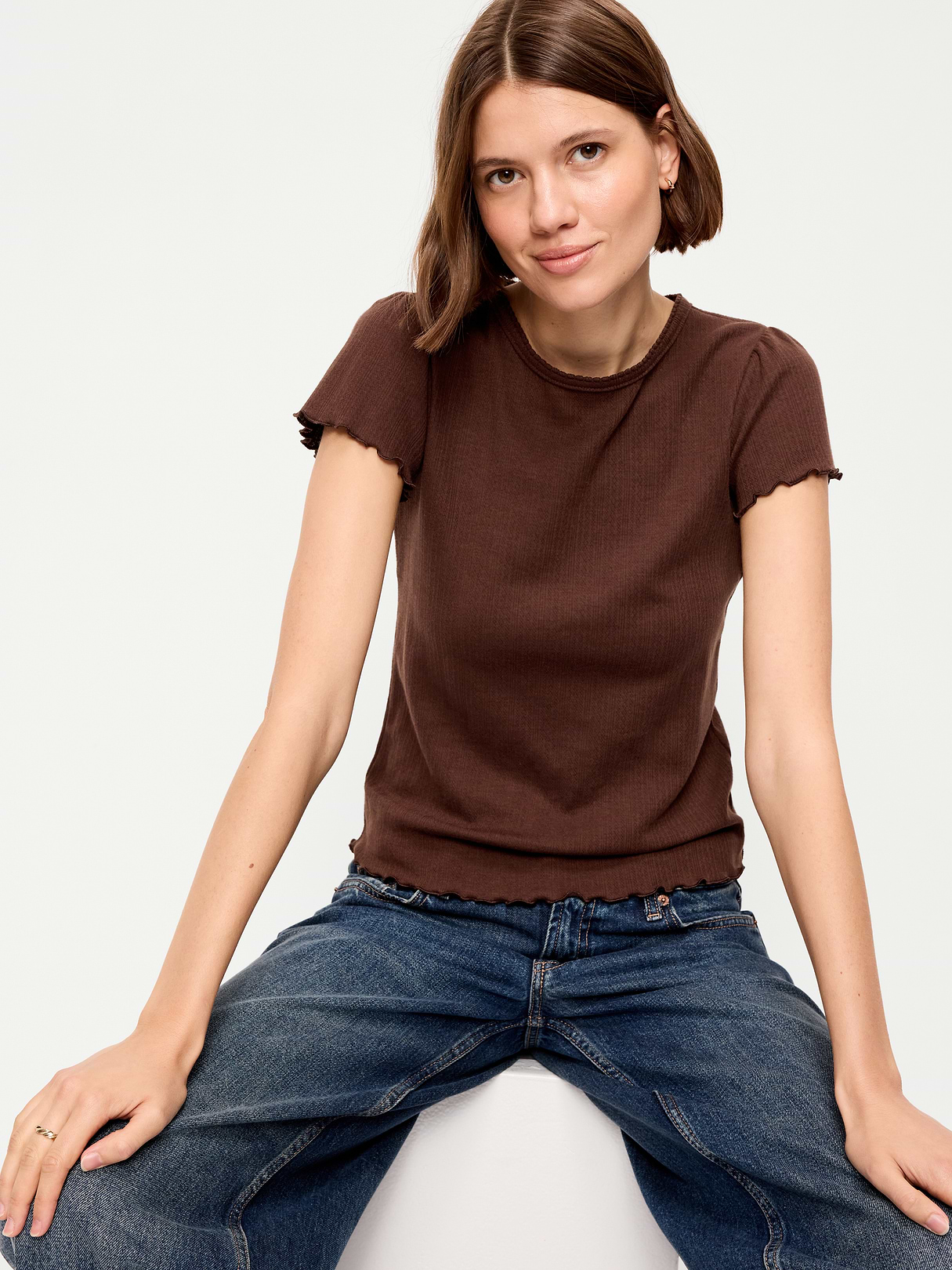 Lettuce-Edge Pointelle Top - Earthen